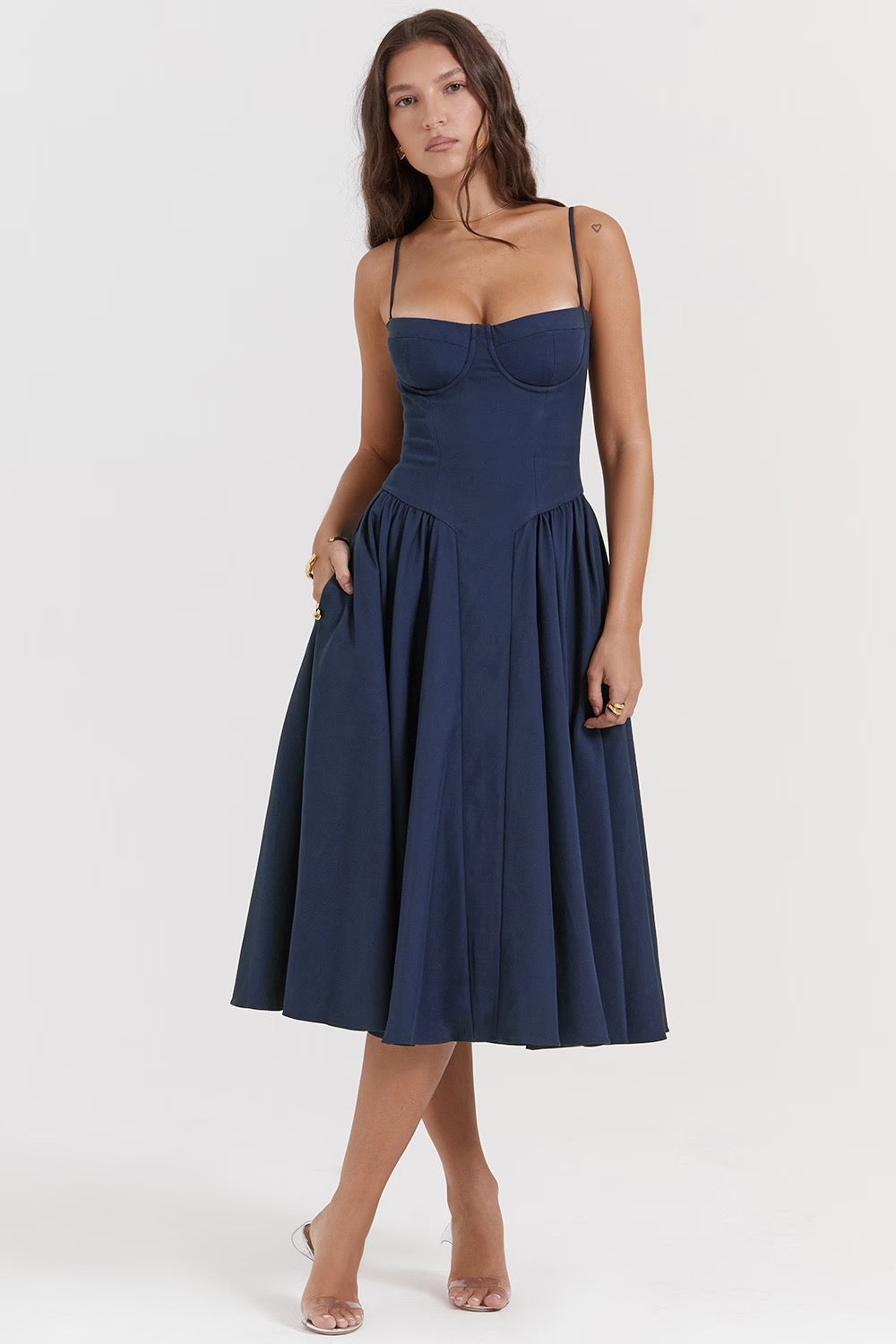Black Twill Underwired Sweetheart Midi Dress Women UK – Evening Wear Cocktail, Formal Occasion