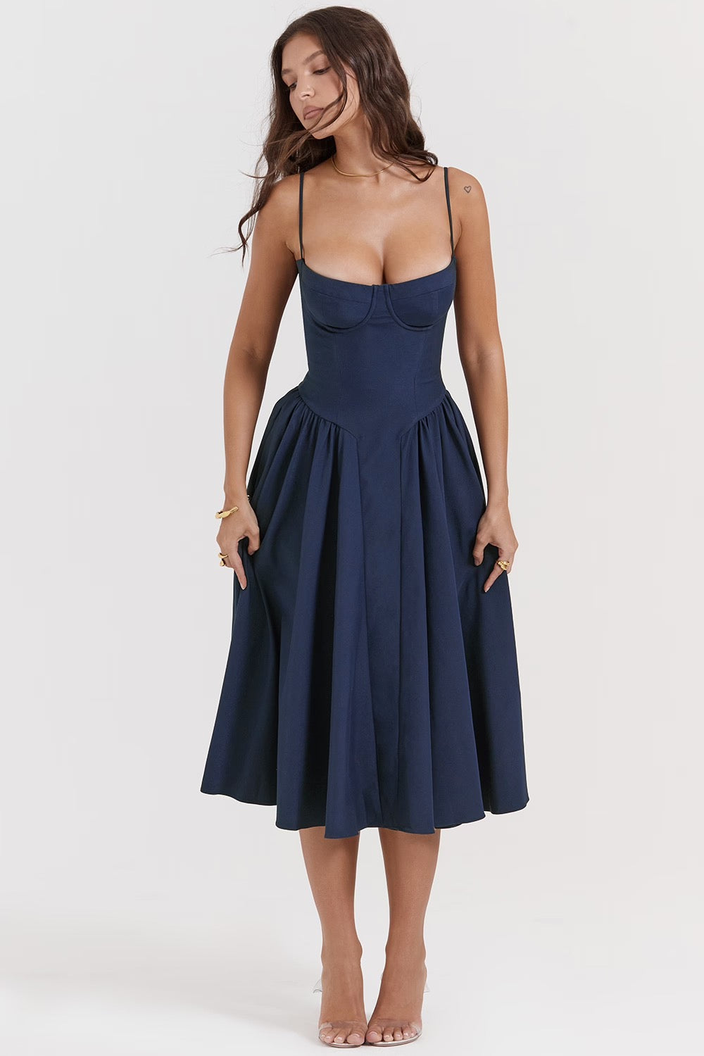 Black Twill Underwired Sweetheart Midi Dress Women UK – Evening Wear Cocktail, Formal Occasion