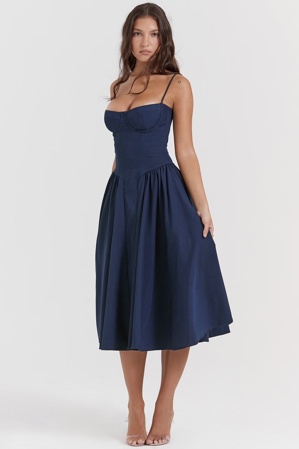 Black Twill Underwired Sweetheart Midi Dress Women UK – Evening Wear Cocktail, Formal Occasion