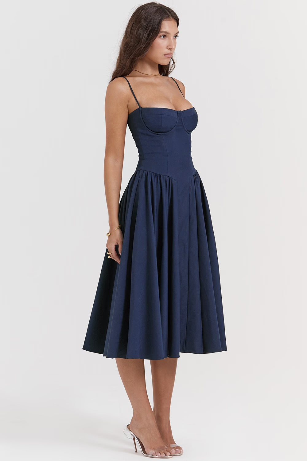 Black Twill Underwired Sweetheart Midi Dress Women UK – Evening Wear Cocktail, Formal Occasion