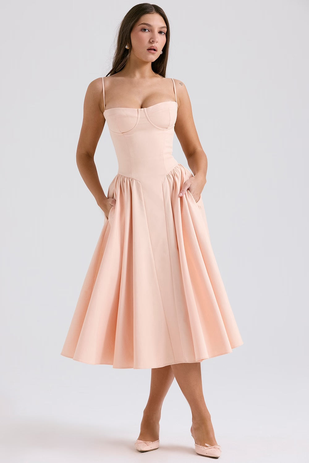 Black Twill Underwired Sweetheart Midi Dress Women UK – Evening Wear Cocktail, Formal Occasion