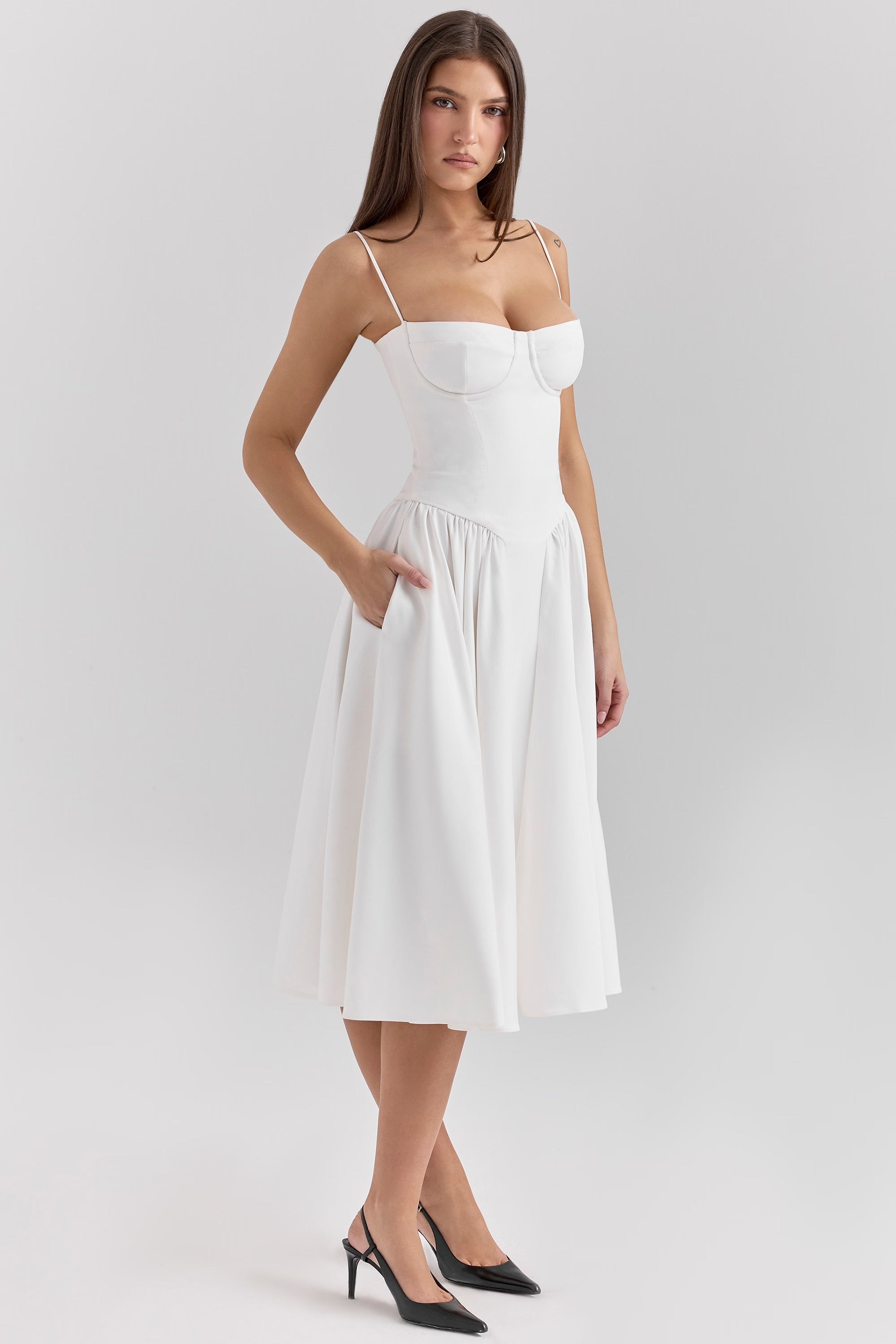 Black Twill Underwired Sweetheart Midi Dress Women UK – Evening Wear Cocktail, Formal Occasion