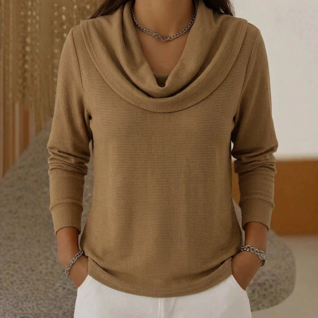 Warm Waffle Knit Jumper with Cowl Neck for Casual Wear