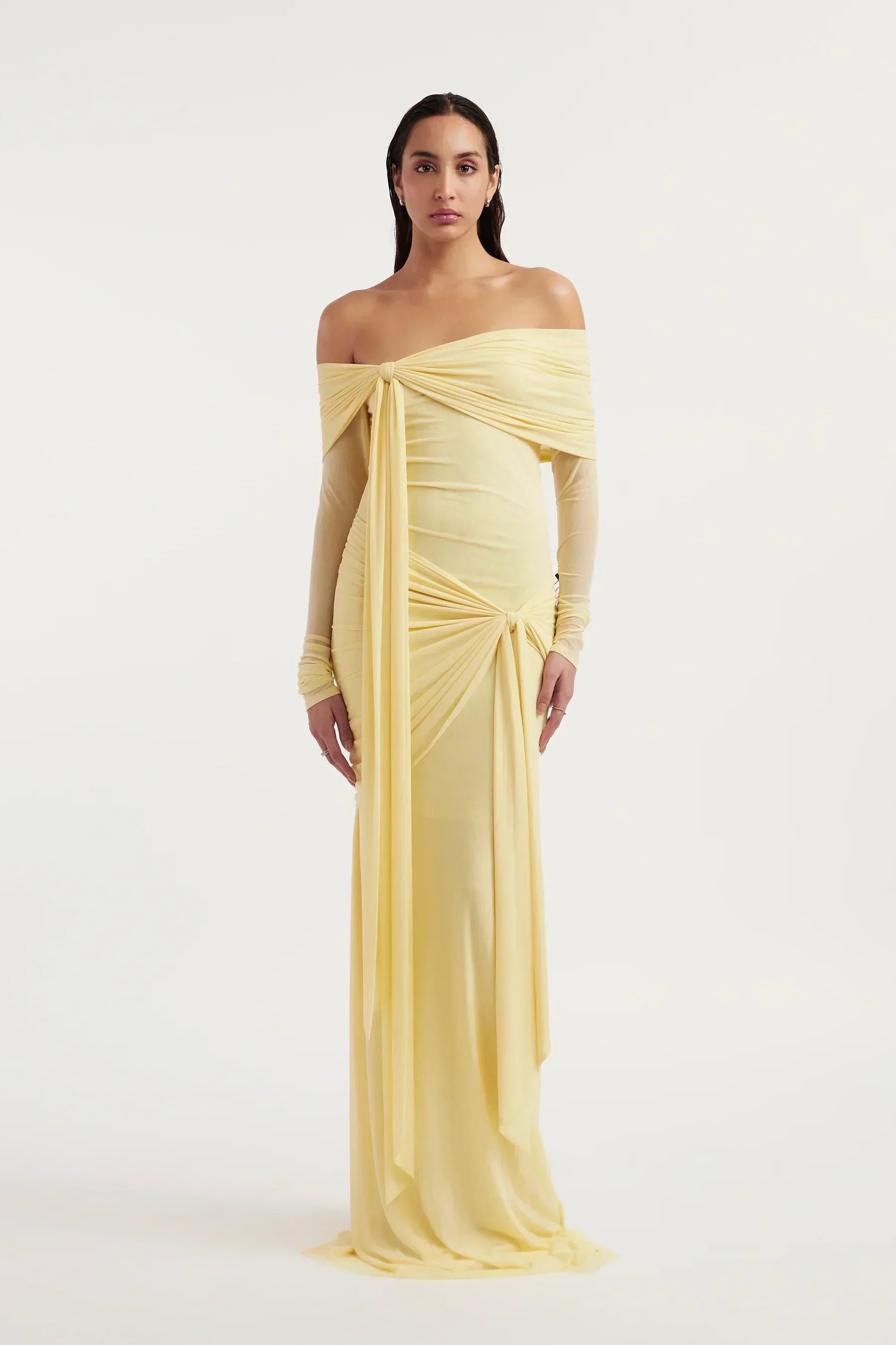 Sheer Mesh Off-The-Shoulder Maxi Dress Women UK – Evening Gown, Formal Occasion