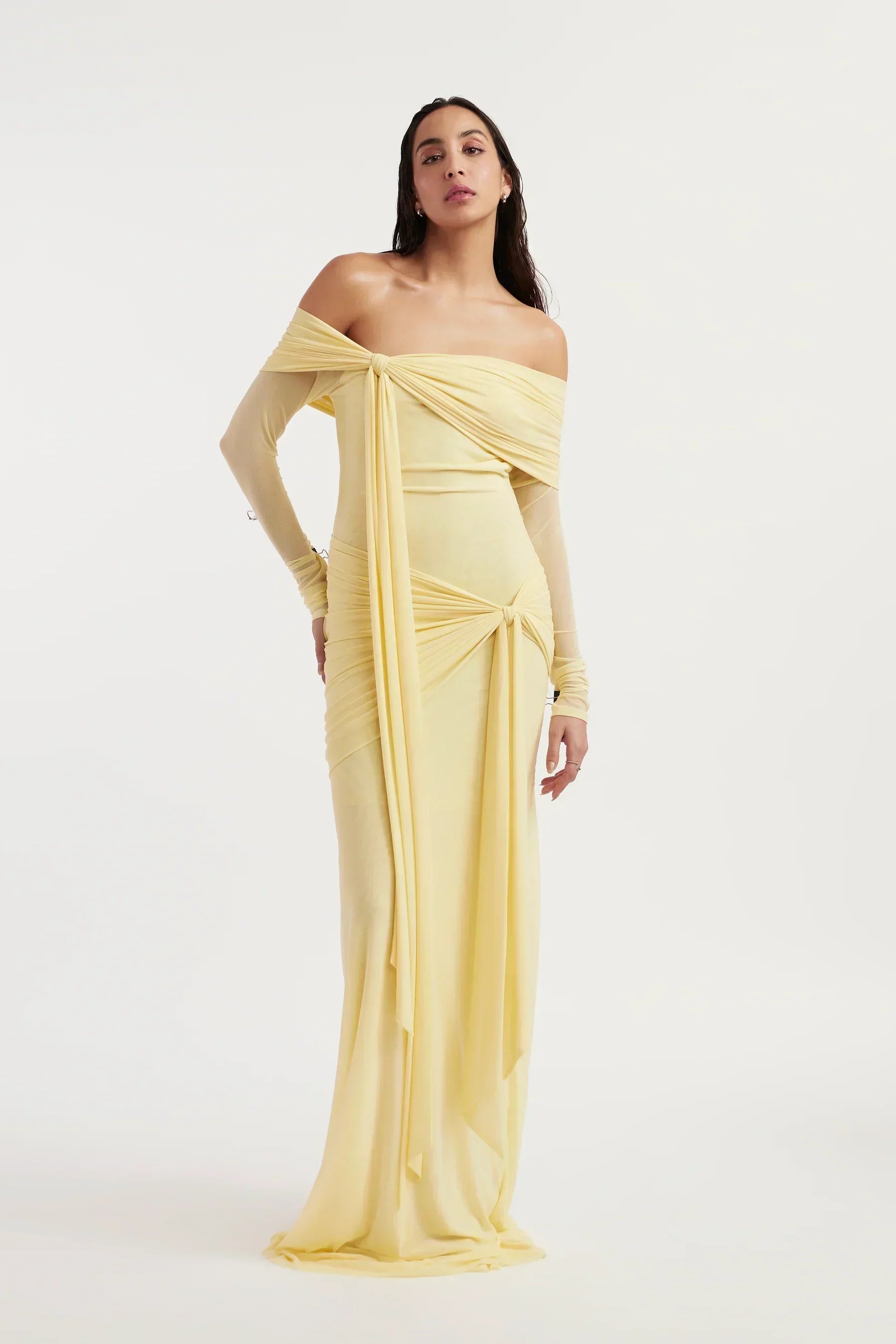 Sheer Mesh Off-The-Shoulder Maxi Dress Women UK – Evening Gown, Formal Occasion