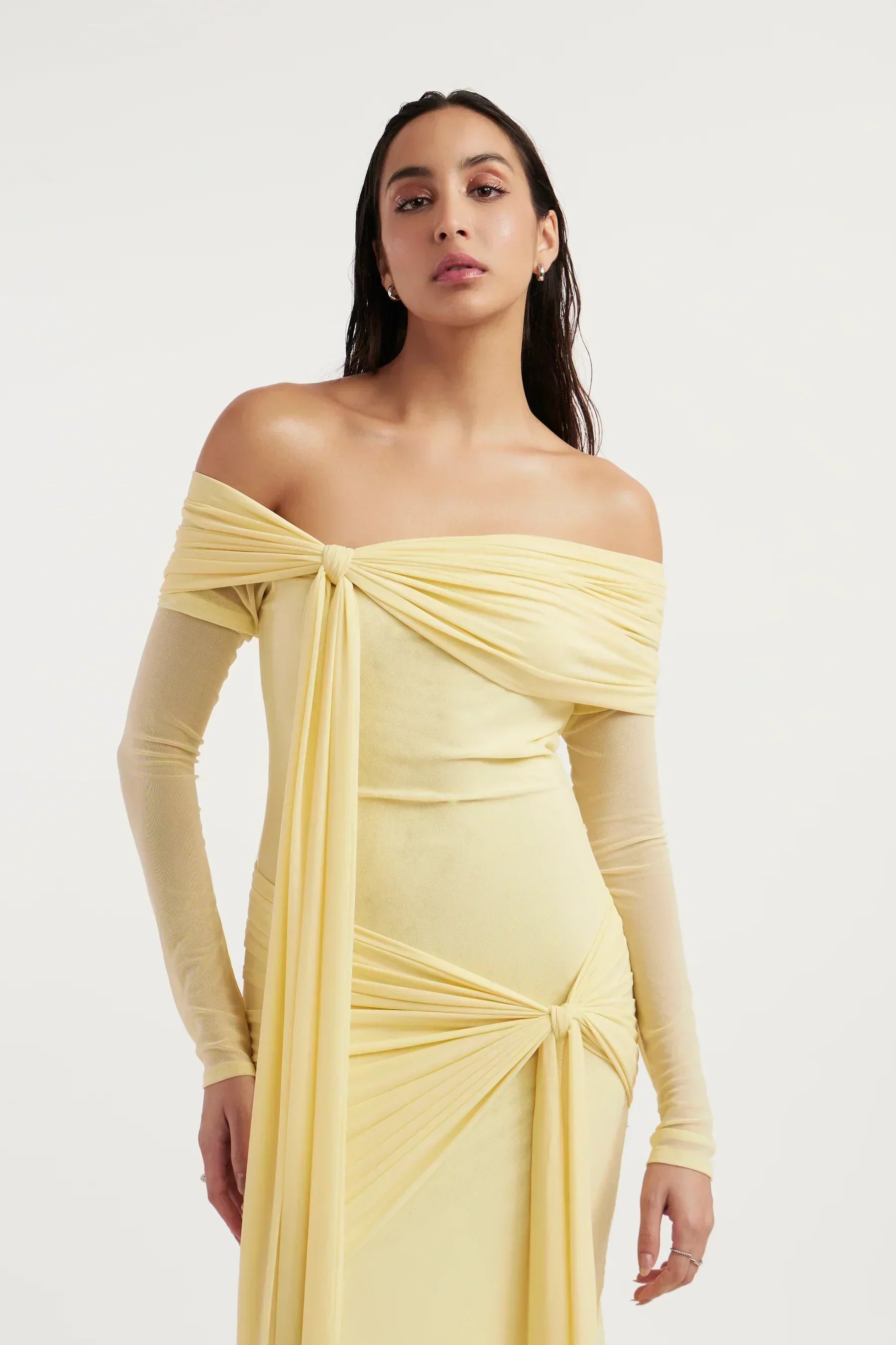 Sheer Mesh Off-The-Shoulder Maxi Dress Women UK – Evening Gown, Formal Occasion