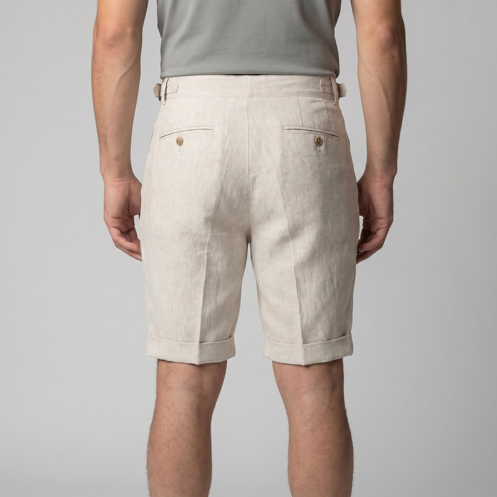 Linen Classic Men's Shorts with Adjustable Waist and Pleats for Casual Wear