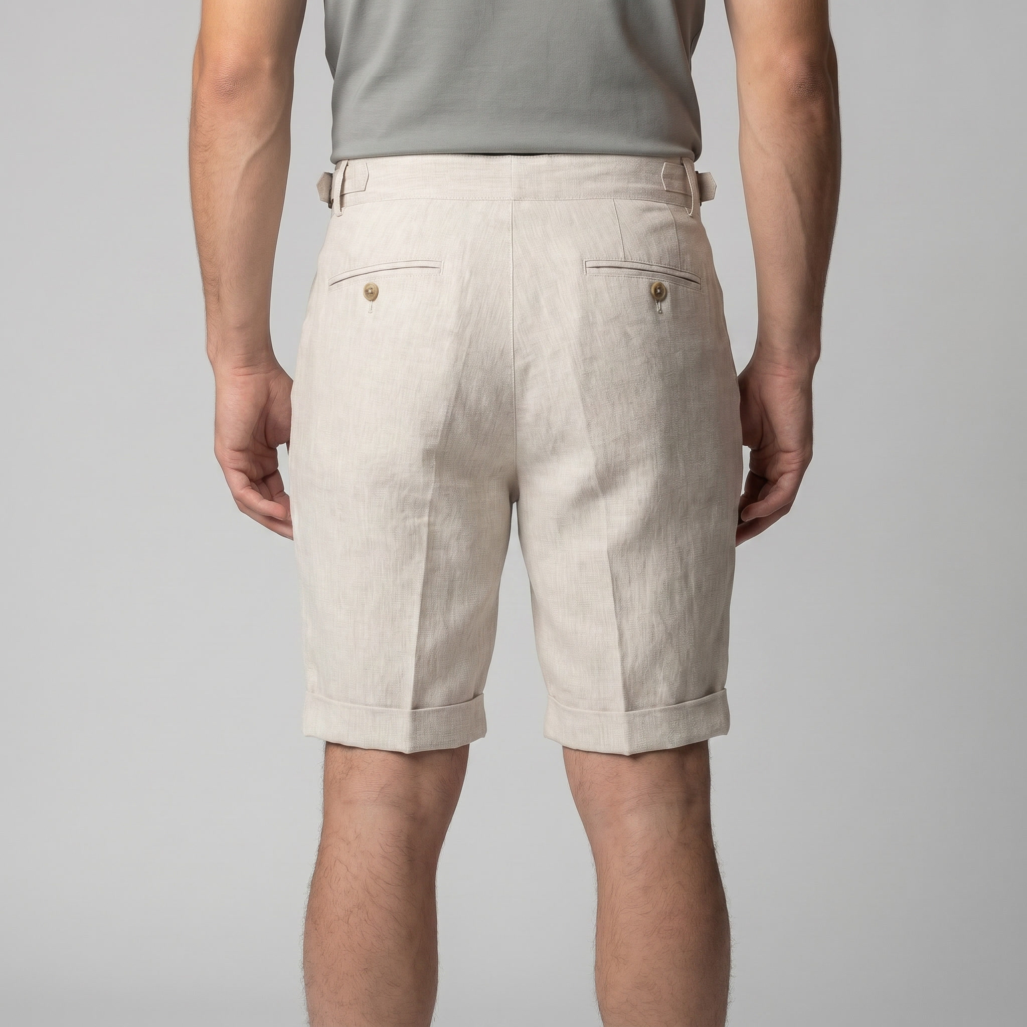 Linen Classic Men's Shorts with Adjustable Waist and Pleats for Casual Wear
