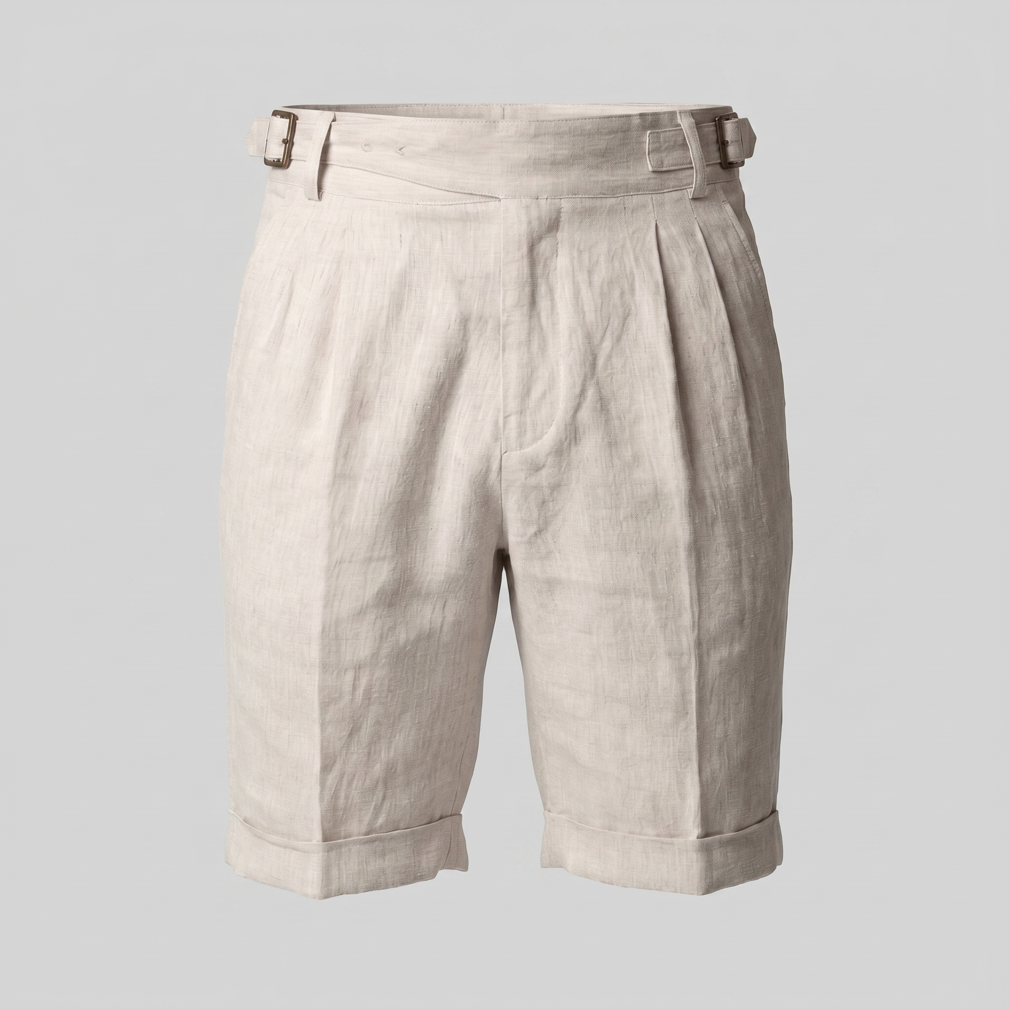 Linen Classic Men's Shorts with Adjustable Waist and Pleats for Casual Wear