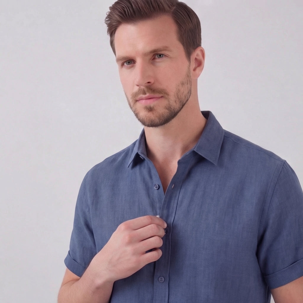Linen Short Sleeve Shirt for Men - Casual Summer Wear in Lightweight Fabric