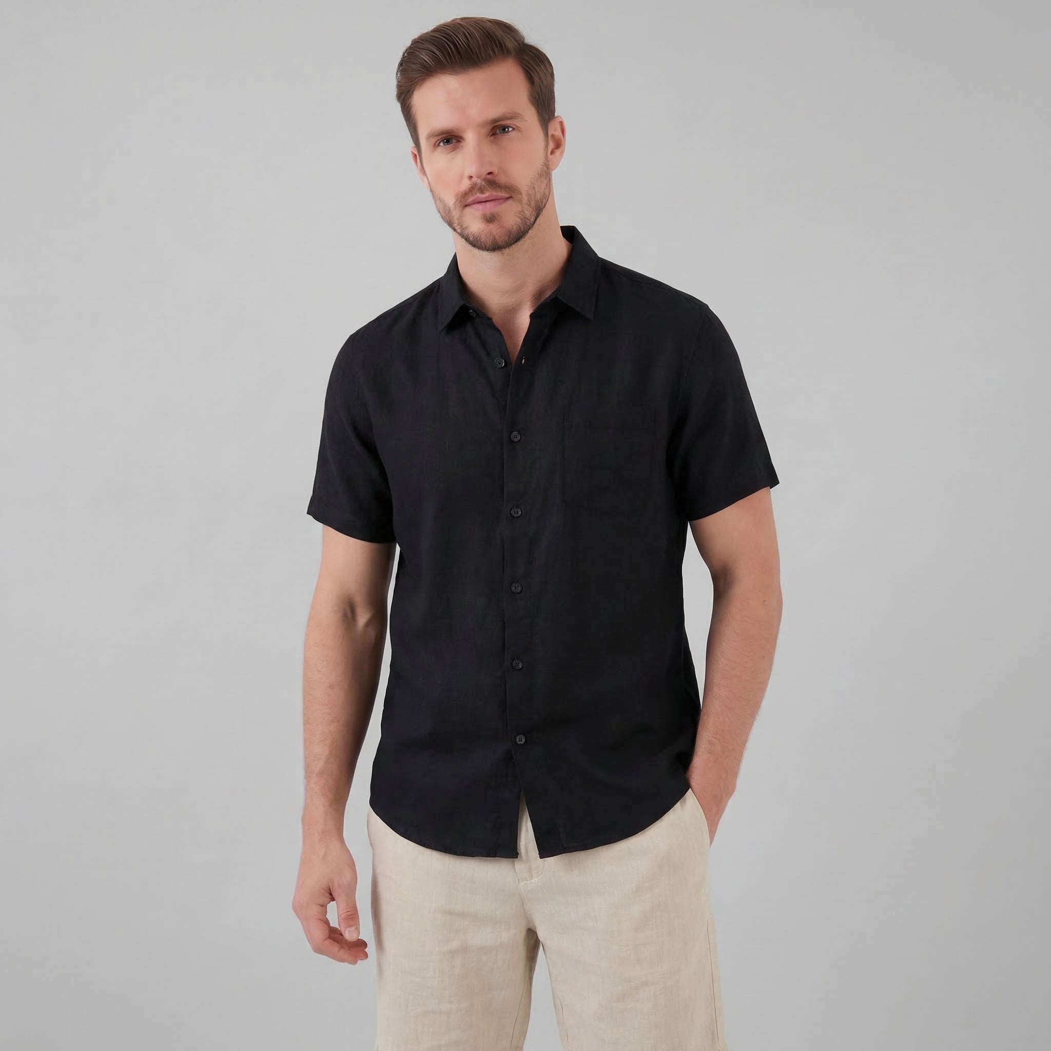 Linen Short Sleeve Shirt for Men - Casual Summer Wear in Lightweight Fabric