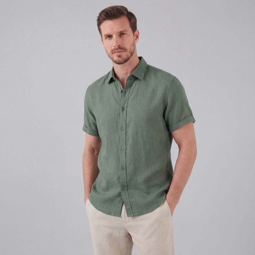 Linen Short Sleeve Shirt for Men - Casual Summer Wear in Lightweight Fabric