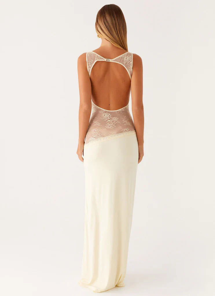 Lace Panel Open Back Maxi Dress | Elegant Evening Wear for Special Occasions