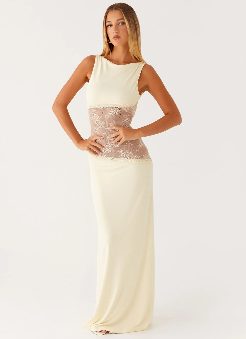 Lace Panel Open Back Maxi Dress | Elegant Evening Wear for Special Occasions