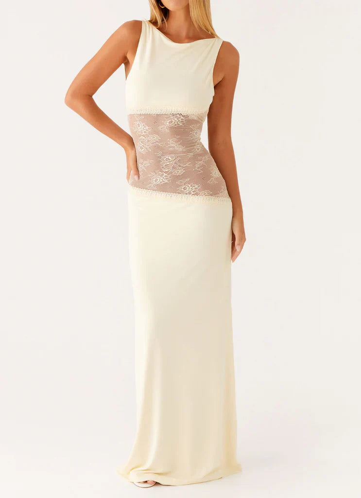 Lace Panel Open Back Maxi Dress | Elegant Evening Wear for Special Occasions