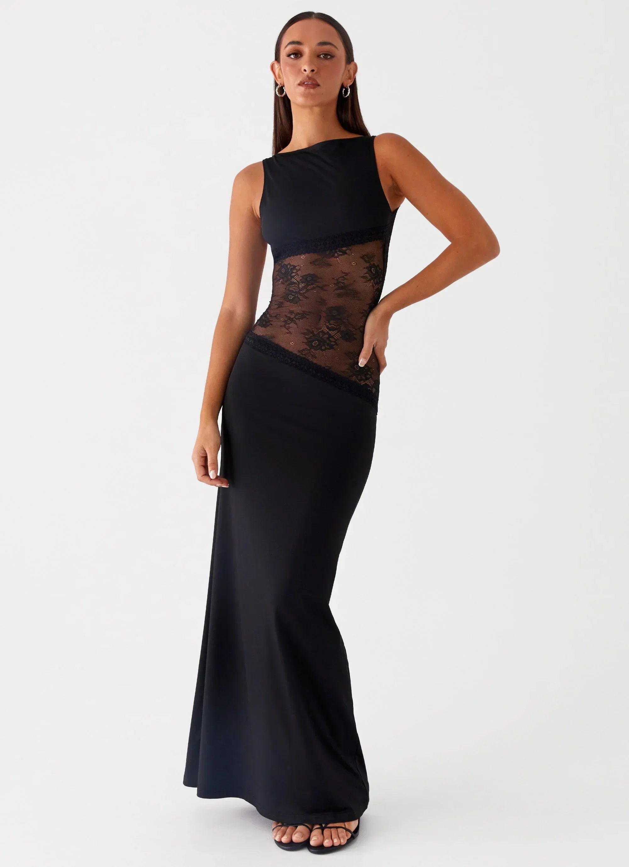 Lace Panel Open Back Maxi Dress | Elegant Evening Wear for Special Occasions