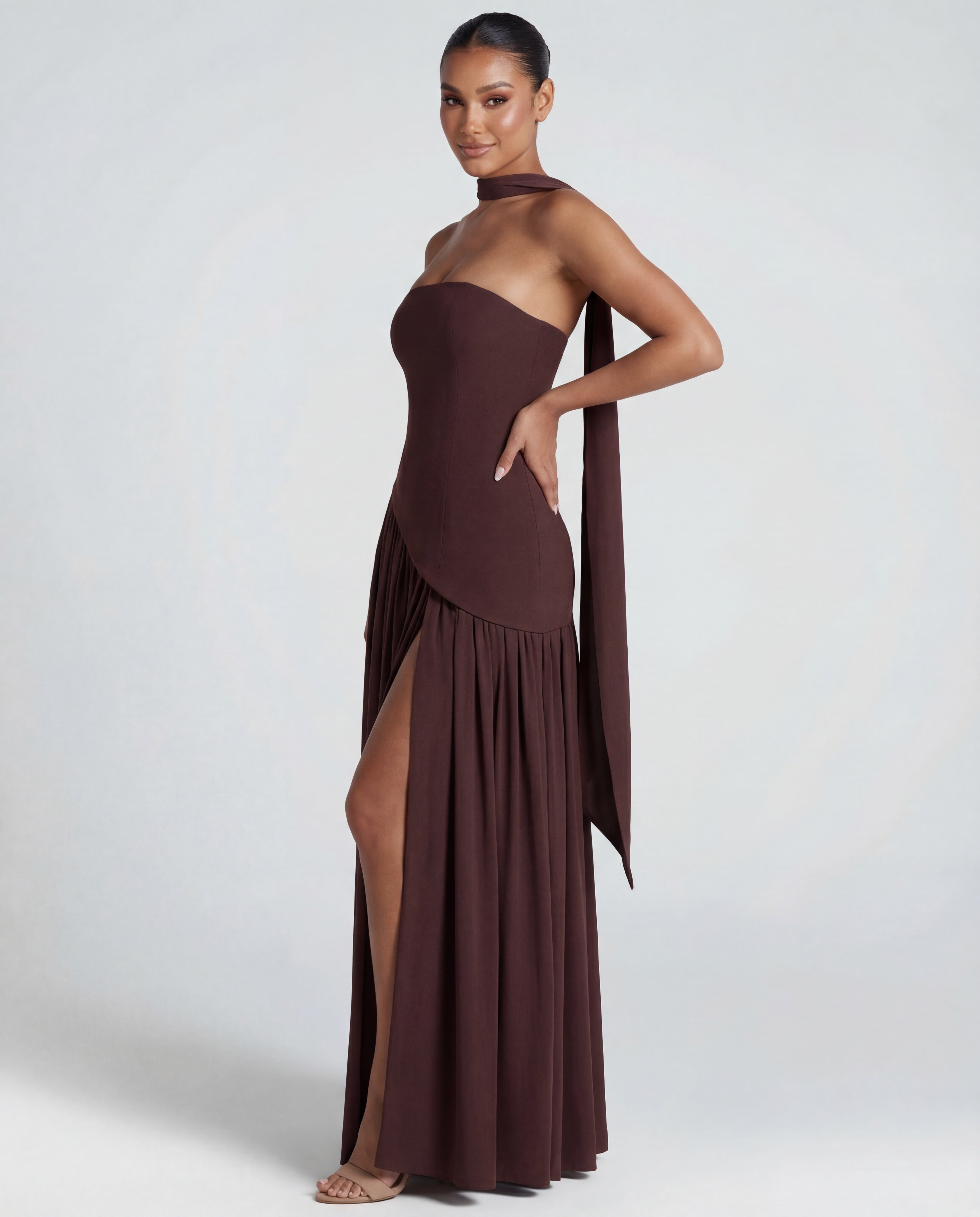 Thigh-High Split Strapless Maxi Dress Women UK – Evening Events, Party Wear
