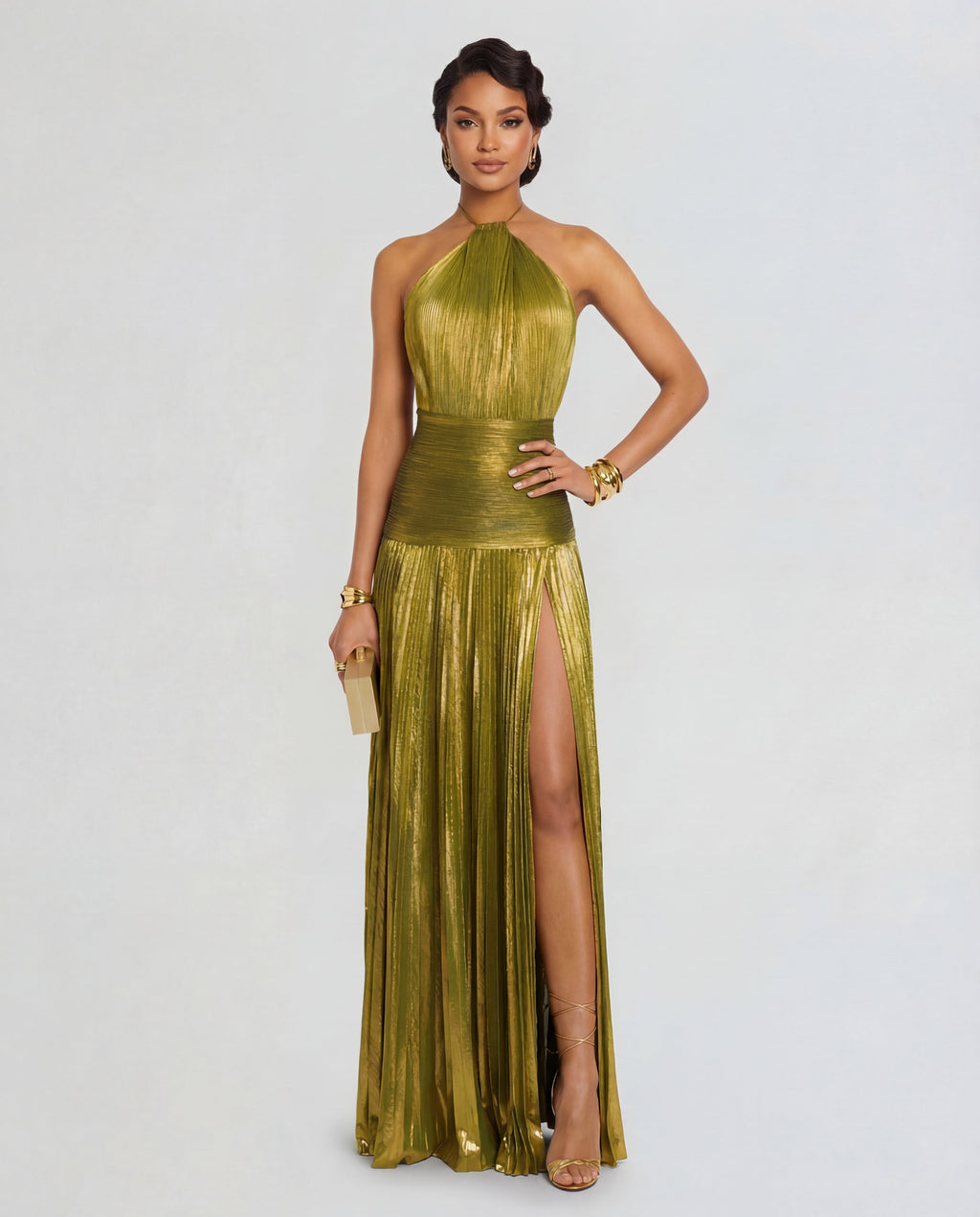 Metallic Halter Maxi Dress Women UK – Evening Wear, Gala Celebration