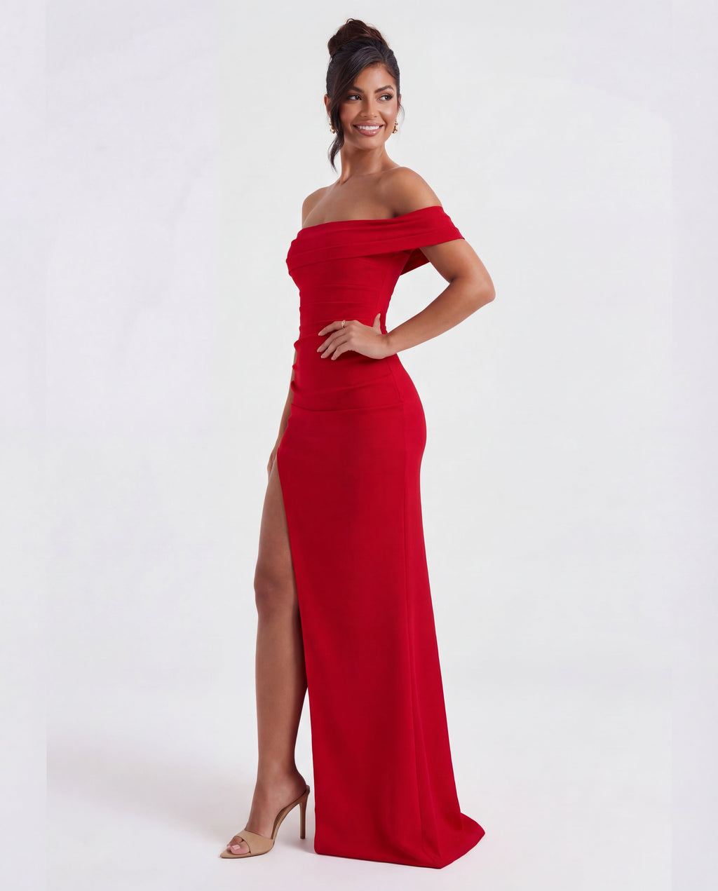 Off-Shoulder Ruched Maxi Dress Women UK – Evening Gown, Formal Occasion