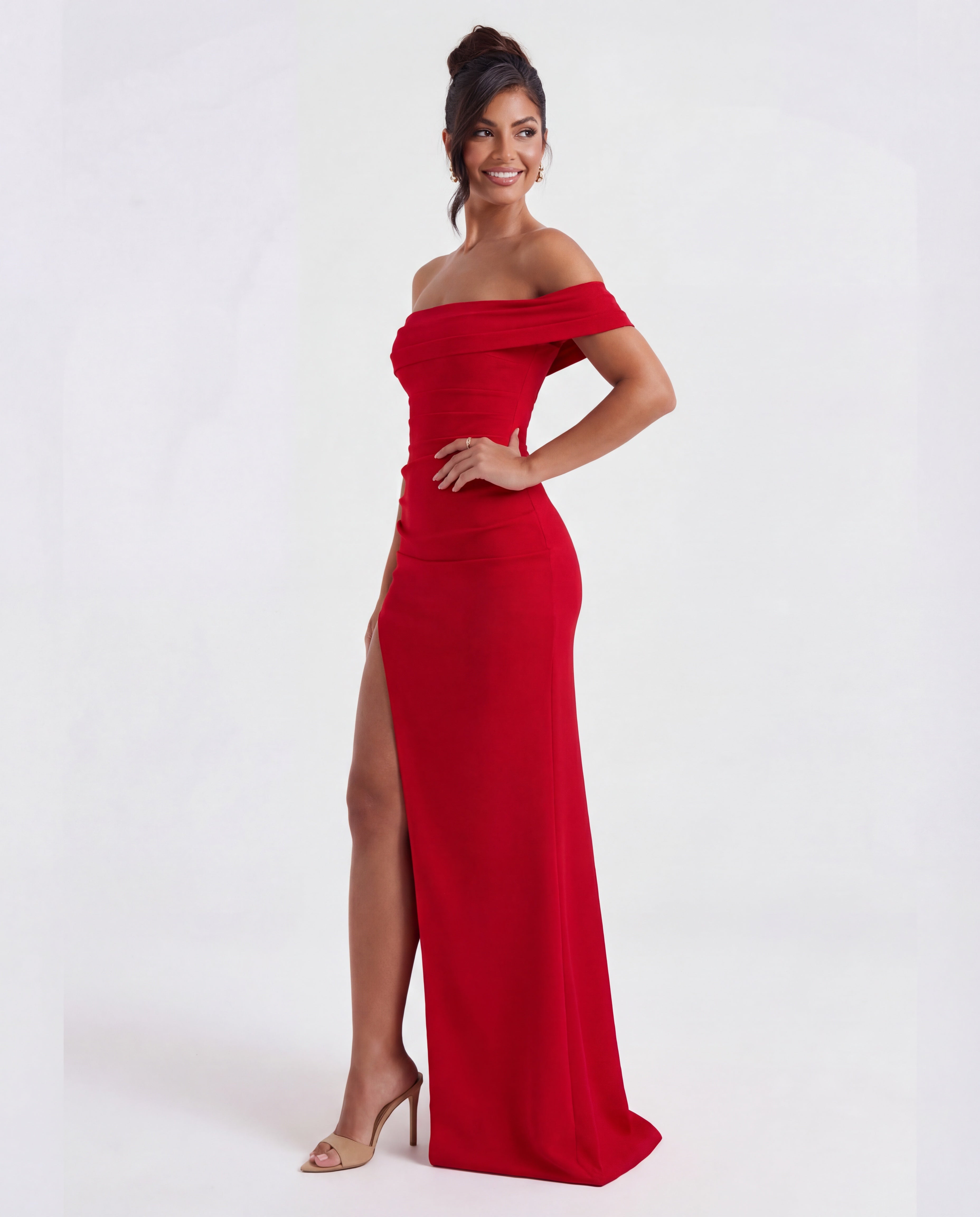 Off-Shoulder Ruched Maxi Dress Women UK – Evening Gown, Formal Occasion