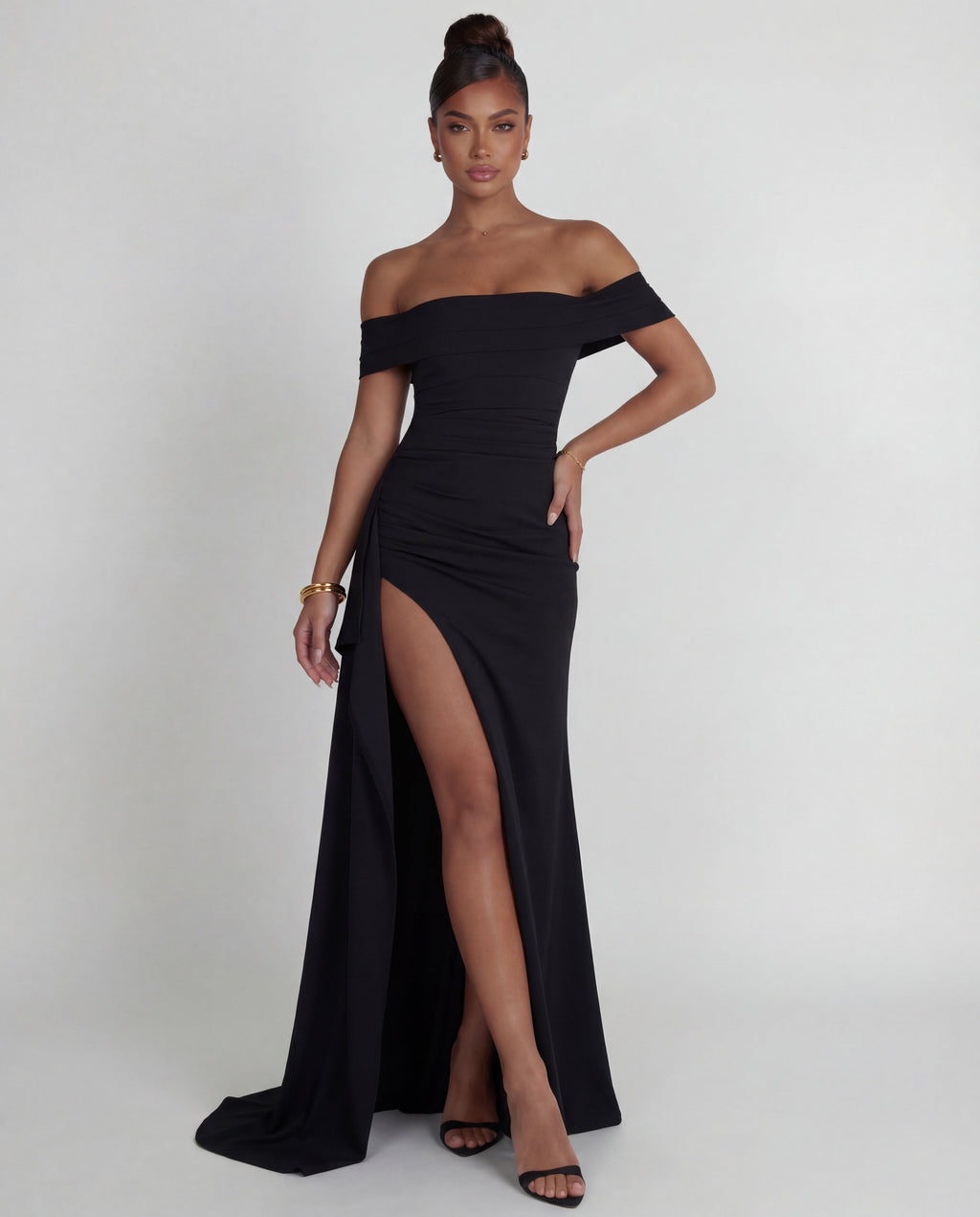 Off-Shoulder Ruched Maxi Dress Women UK – Evening Gown, Formal Occasion