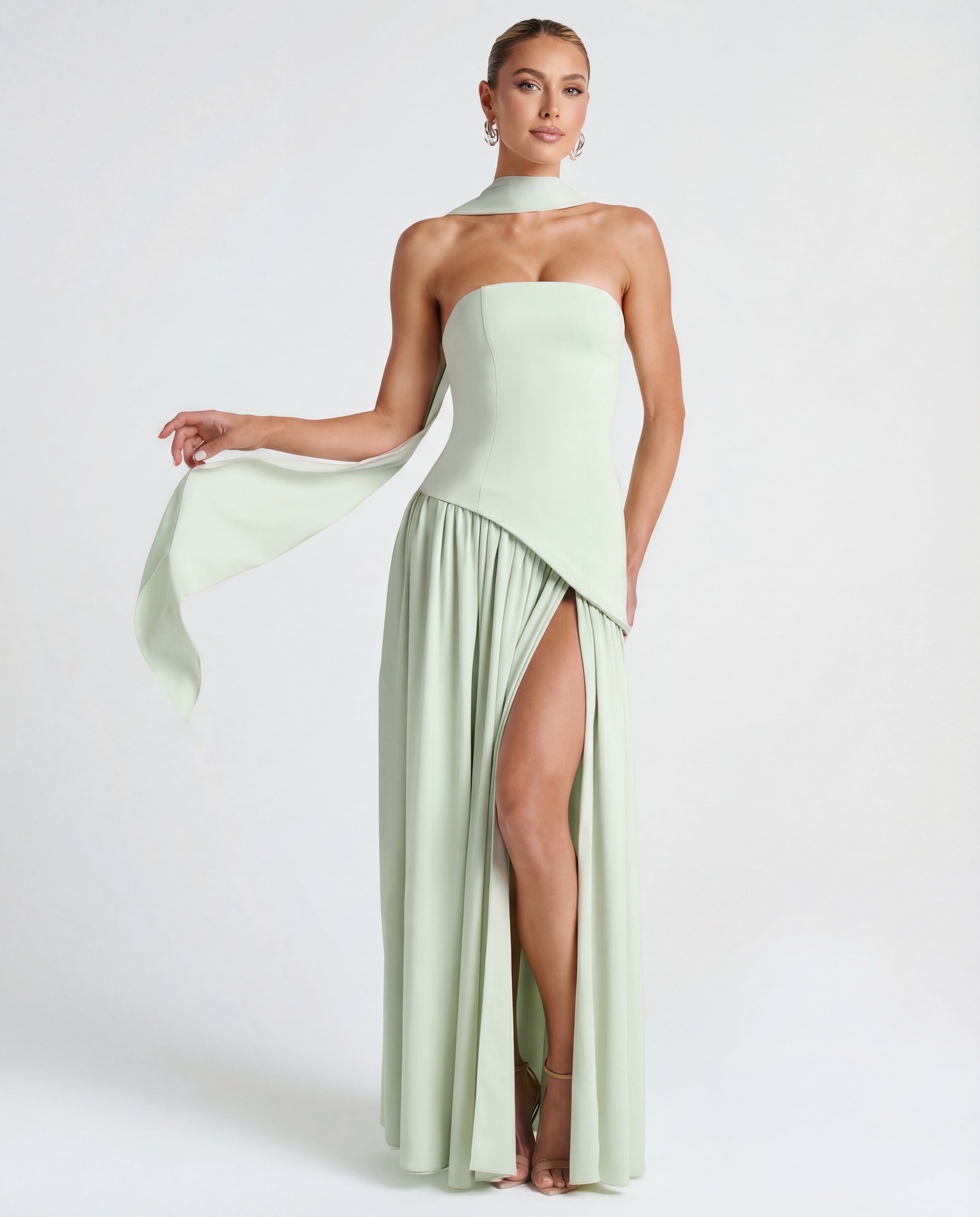 Thigh-High Split Strapless Maxi Dress Women UK – Evening Events, Party Wear