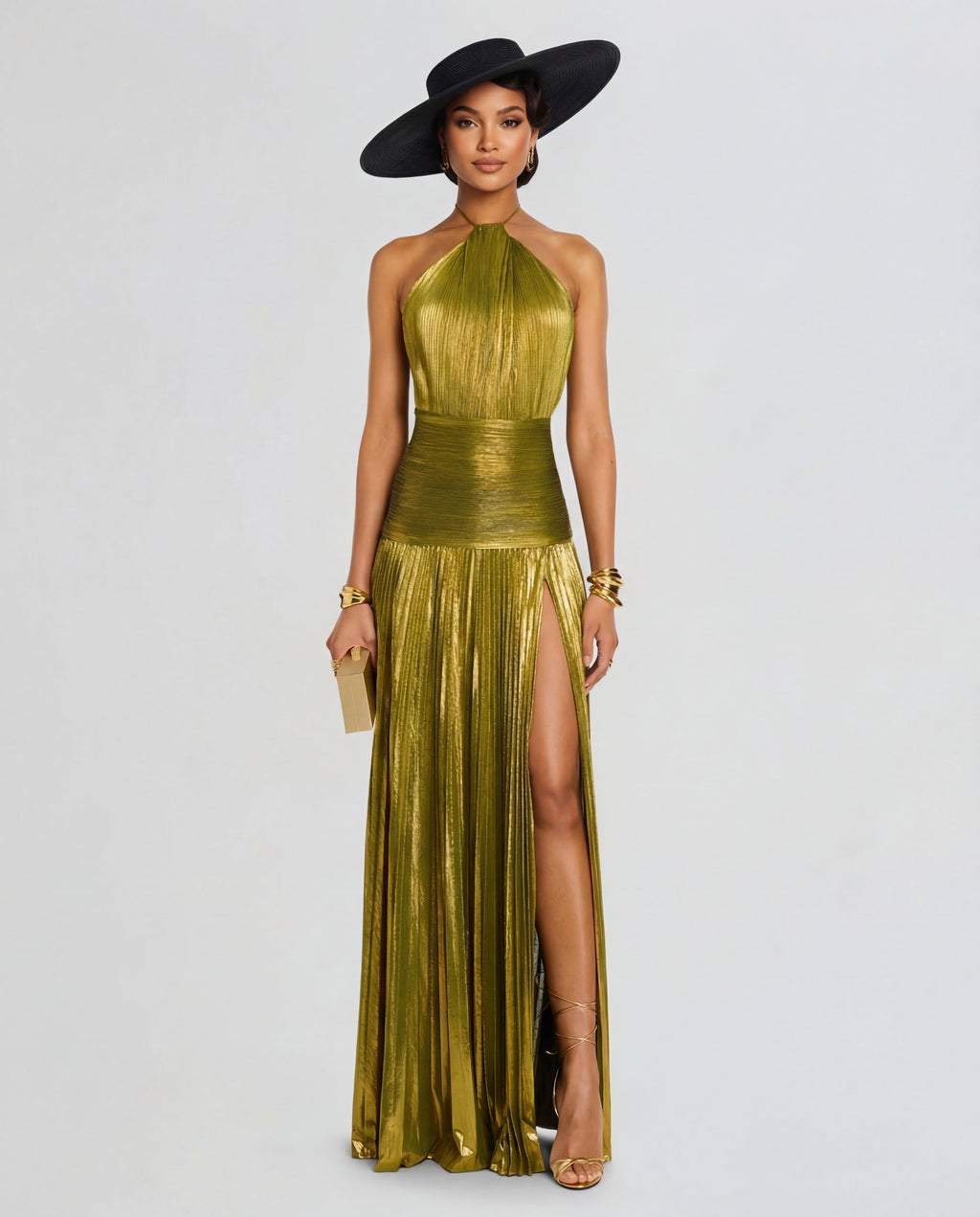 Metallic Halter Maxi Dress Women UK – Evening Wear, Gala Celebration