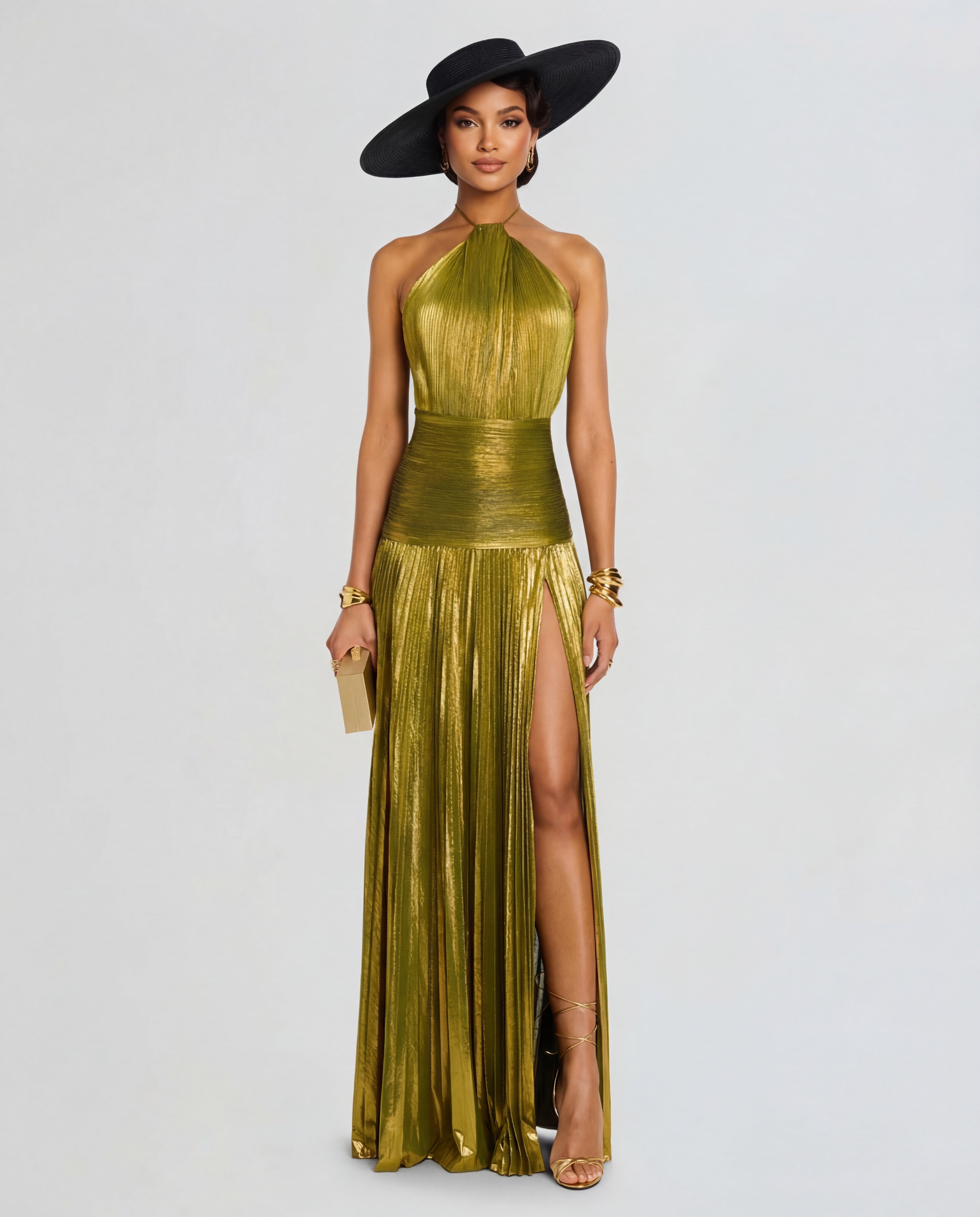 Metallic Halter Maxi Dress Women UK – Evening Gown, Special Occasion