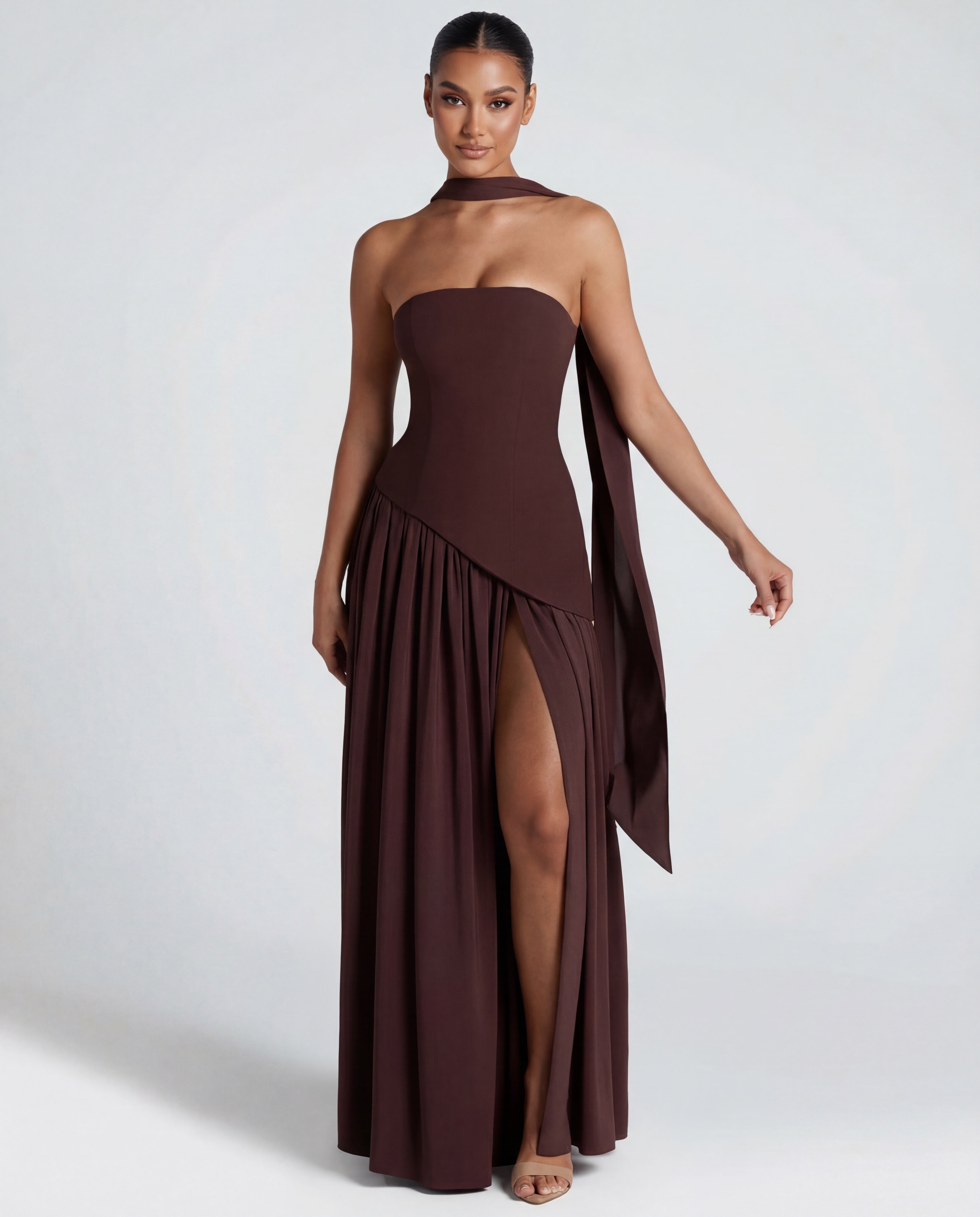 Thigh-High Split Strapless Maxi Dress Women UK – Evening Events, Party Wear