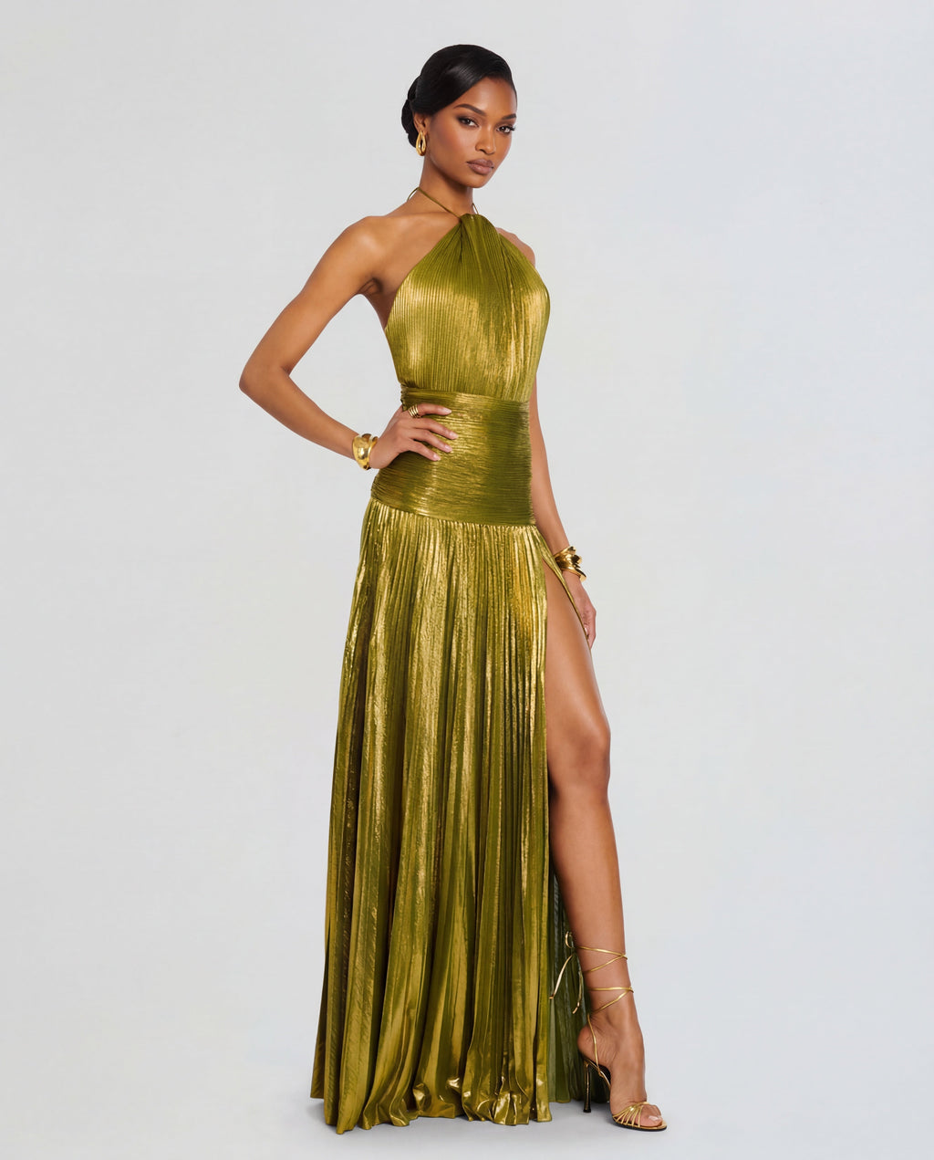 Metallic Halter Maxi Dress Women UK – Evening Gown, Special Occasion