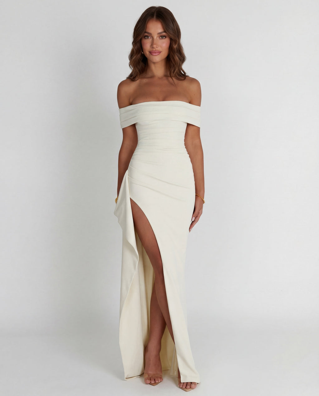 Off-Shoulder Ruched Maxi Dress Women UK – Evening Gown, Formal Occasion