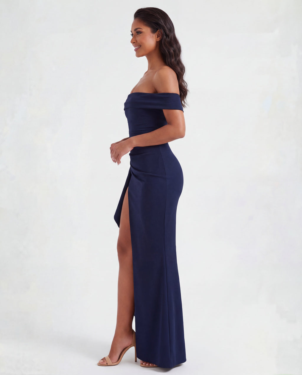 Off-Shoulder Ruched Maxi Dress Women UK – Evening Gown, Formal Occasion