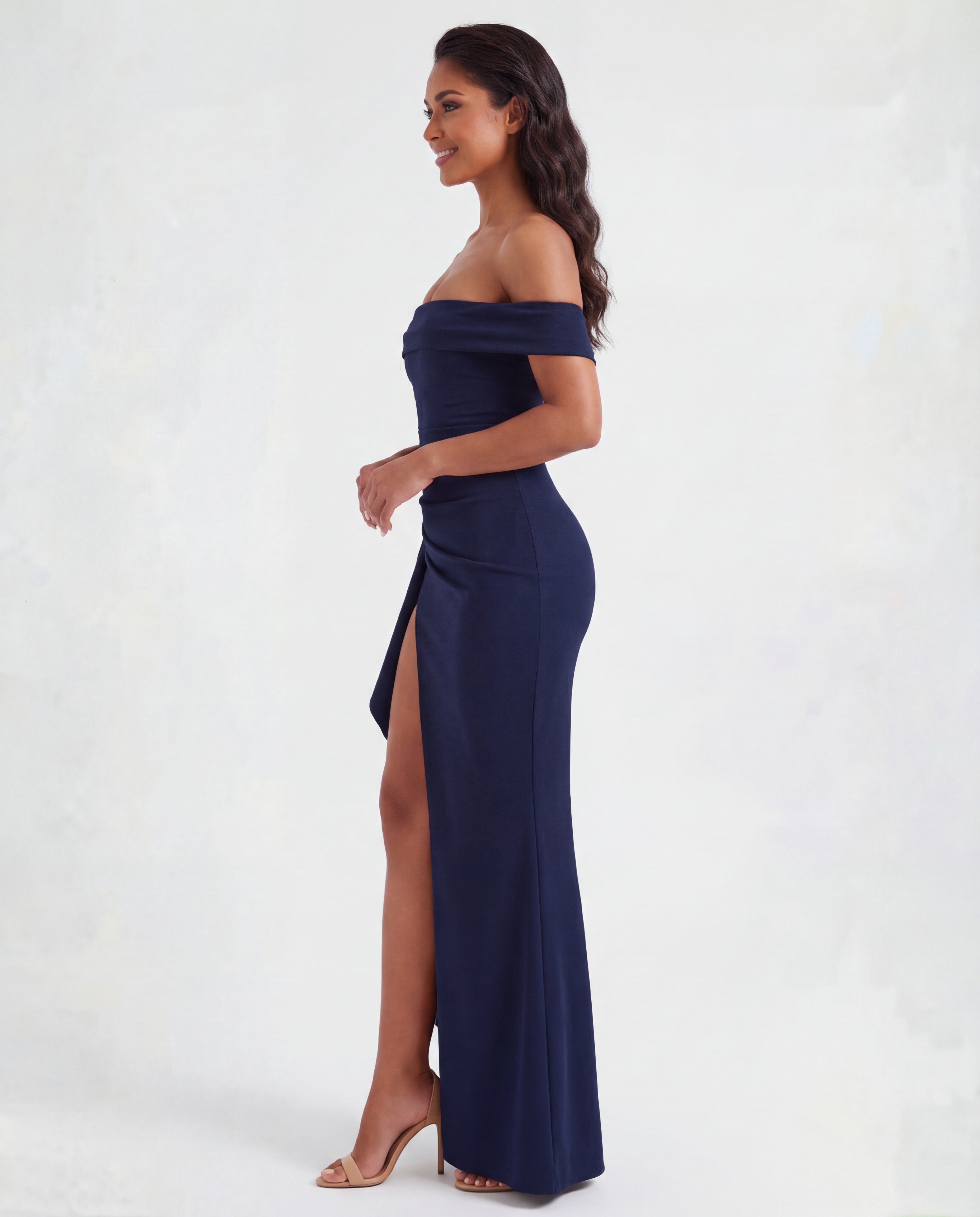 Off-Shoulder Ruched Maxi Dress Women UK – Evening Gown, Formal Occasion