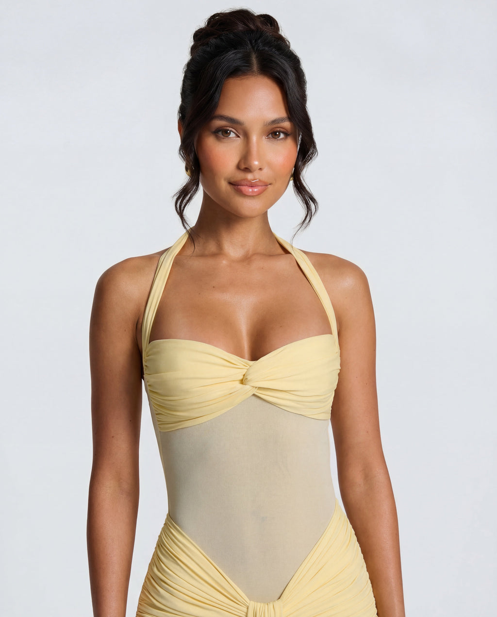 Yellow Ruched Maxi Dress Women UK – Summer Evening Wear, Wedding Guest