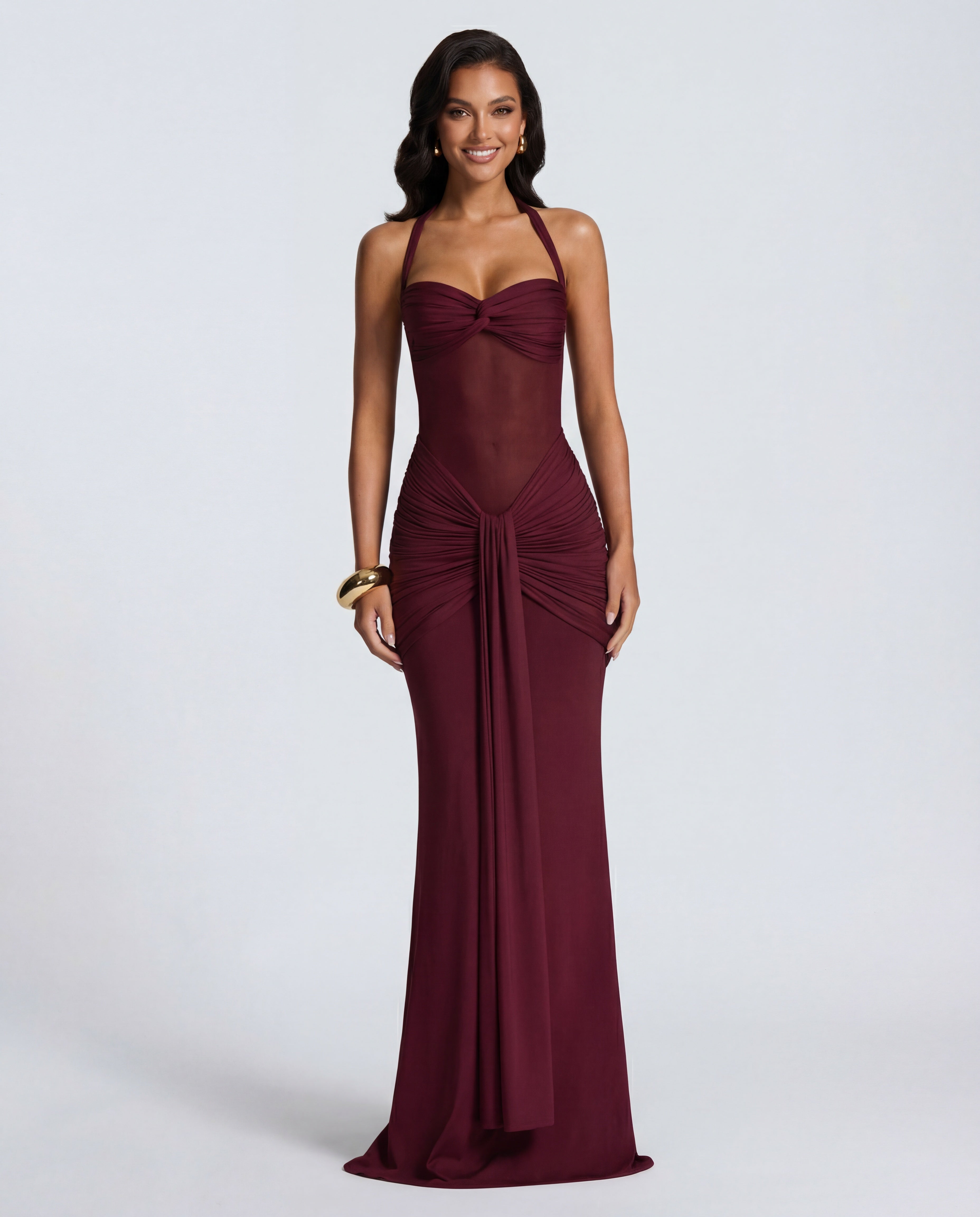 Yellow Ruched Maxi Dress Women UK – Summer Evening Wear, Wedding Guest