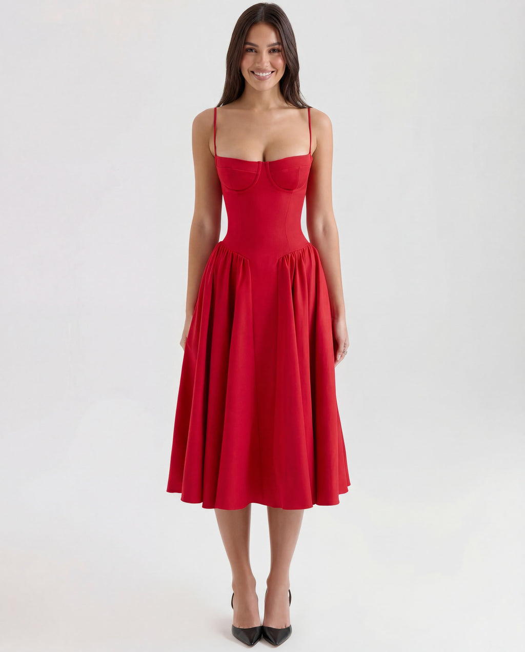 Underwired Sweetheart Neckline Midi Dress Women UK – Wedding Guest Cocktail Evening Gown, Garden Party