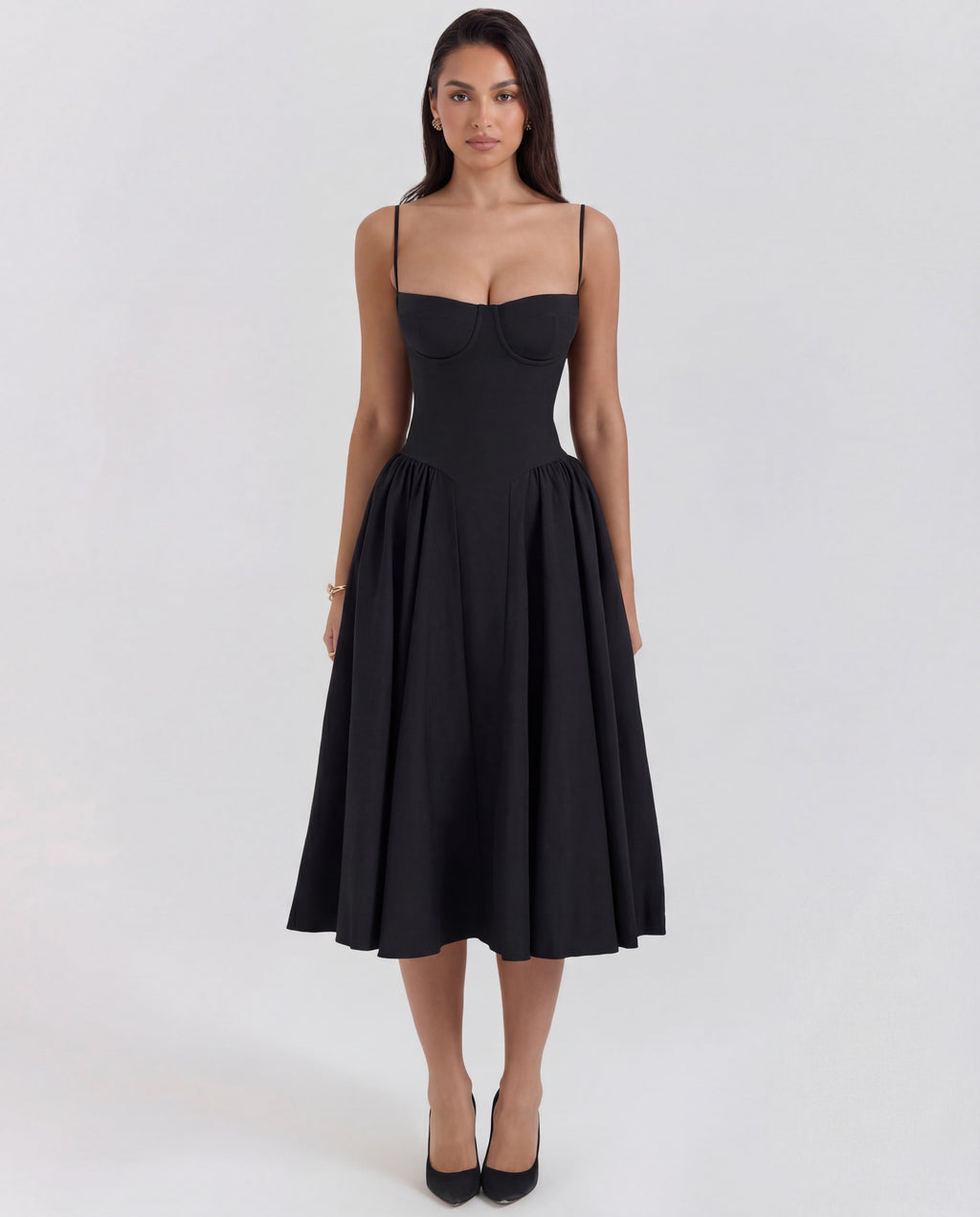 Underwired Sweetheart Neckline Midi Dress Women UK – Wedding Guest Cocktail Evening Gown, Garden Party
