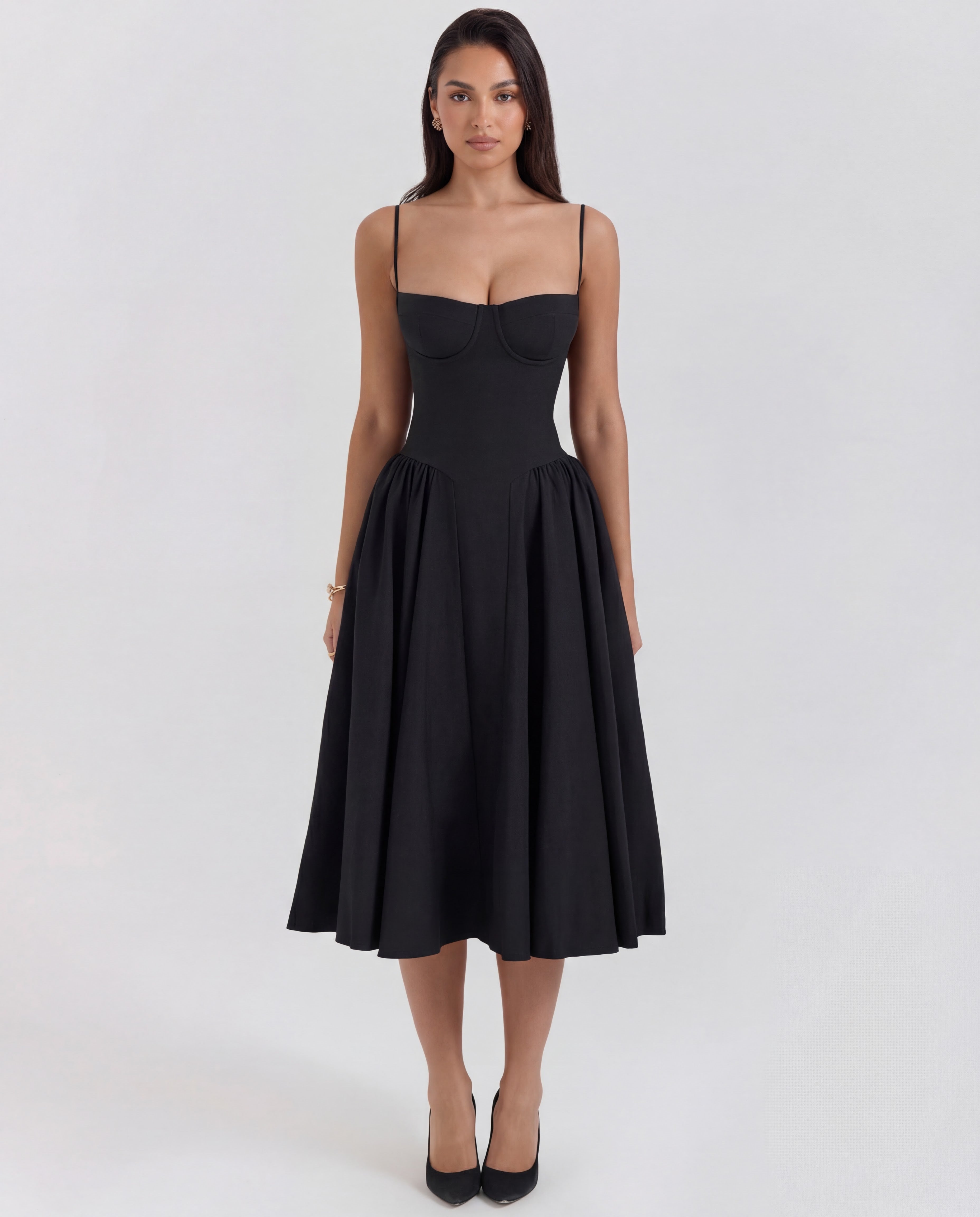 Underwired Sweetheart Neckline Midi Dress Women UK – Wedding Guest Cocktail Evening Gown, Garden Party
