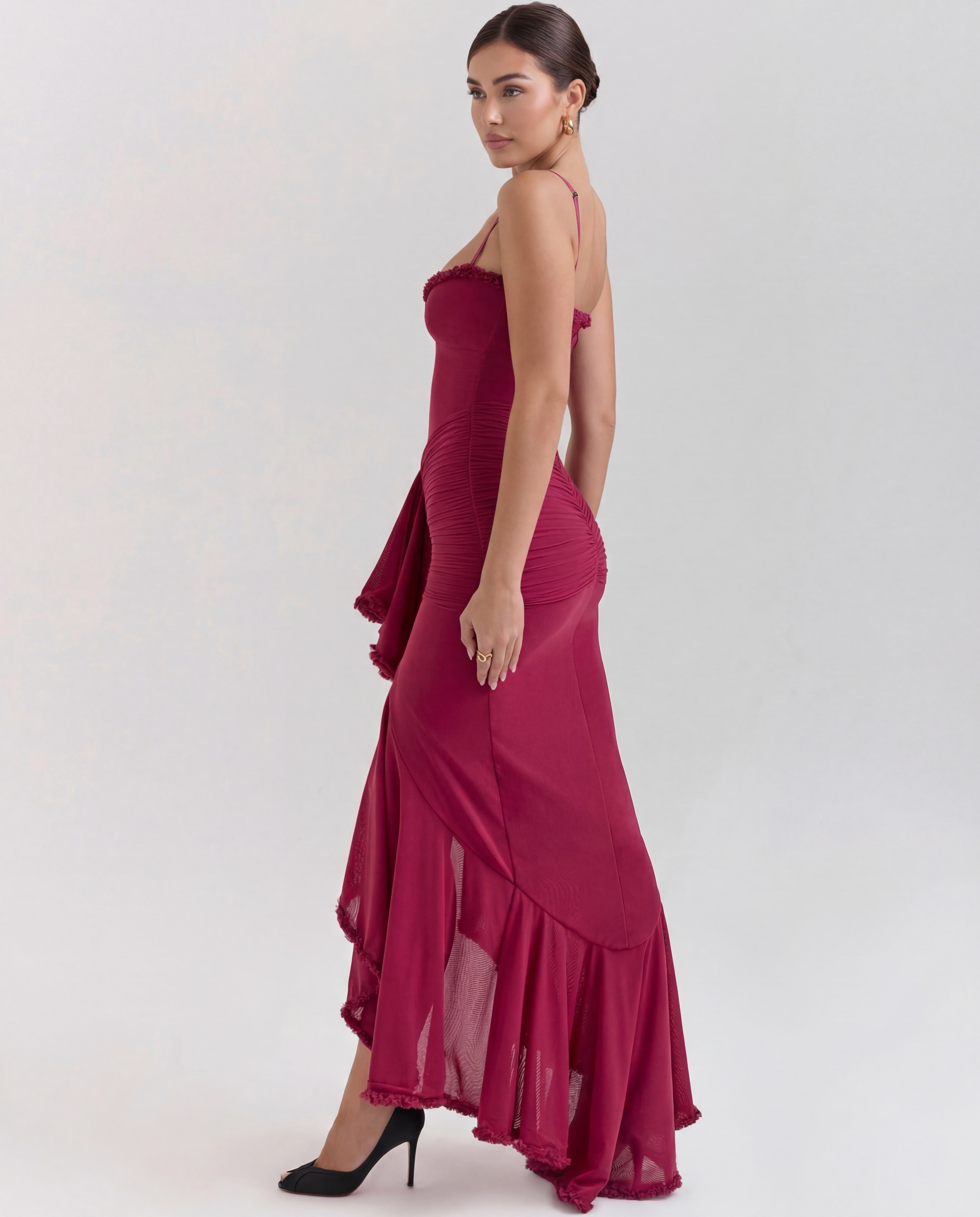 Cascading Ruffle Maxi Dress Women UK – Wedding Guest Evening Gown, Formal Occasion