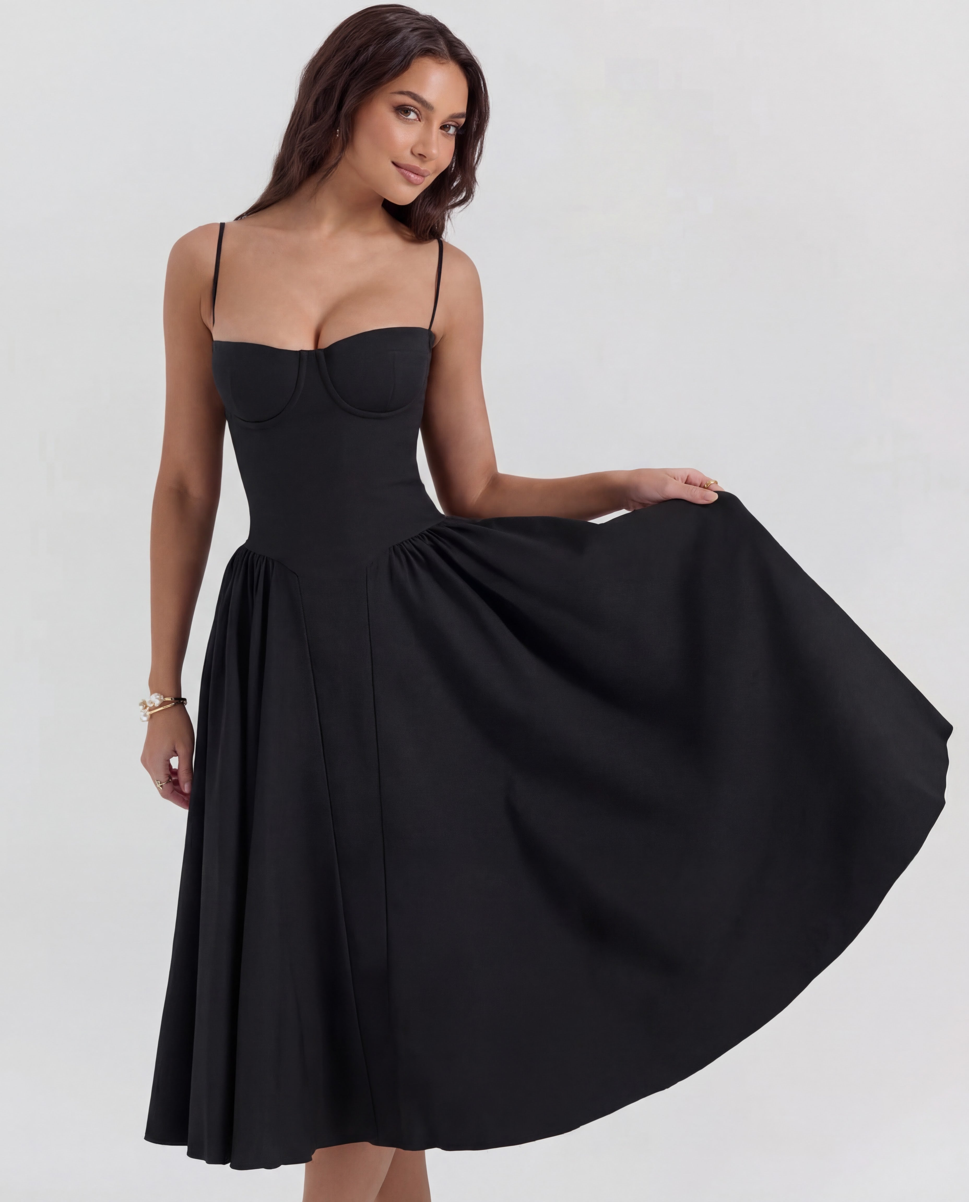 Underwired Sweetheart Neckline Midi Dress Women UK – Wedding Guest Cocktail Evening Gown, Garden Party