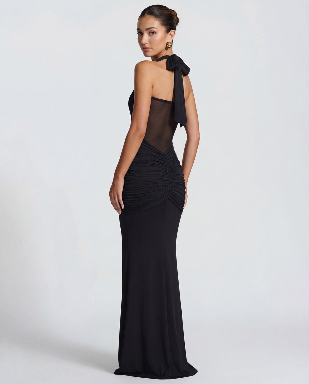 Sheer Mesh Twisted Bust Maxi Dress Women UK – Evening Gown, Wedding Guest