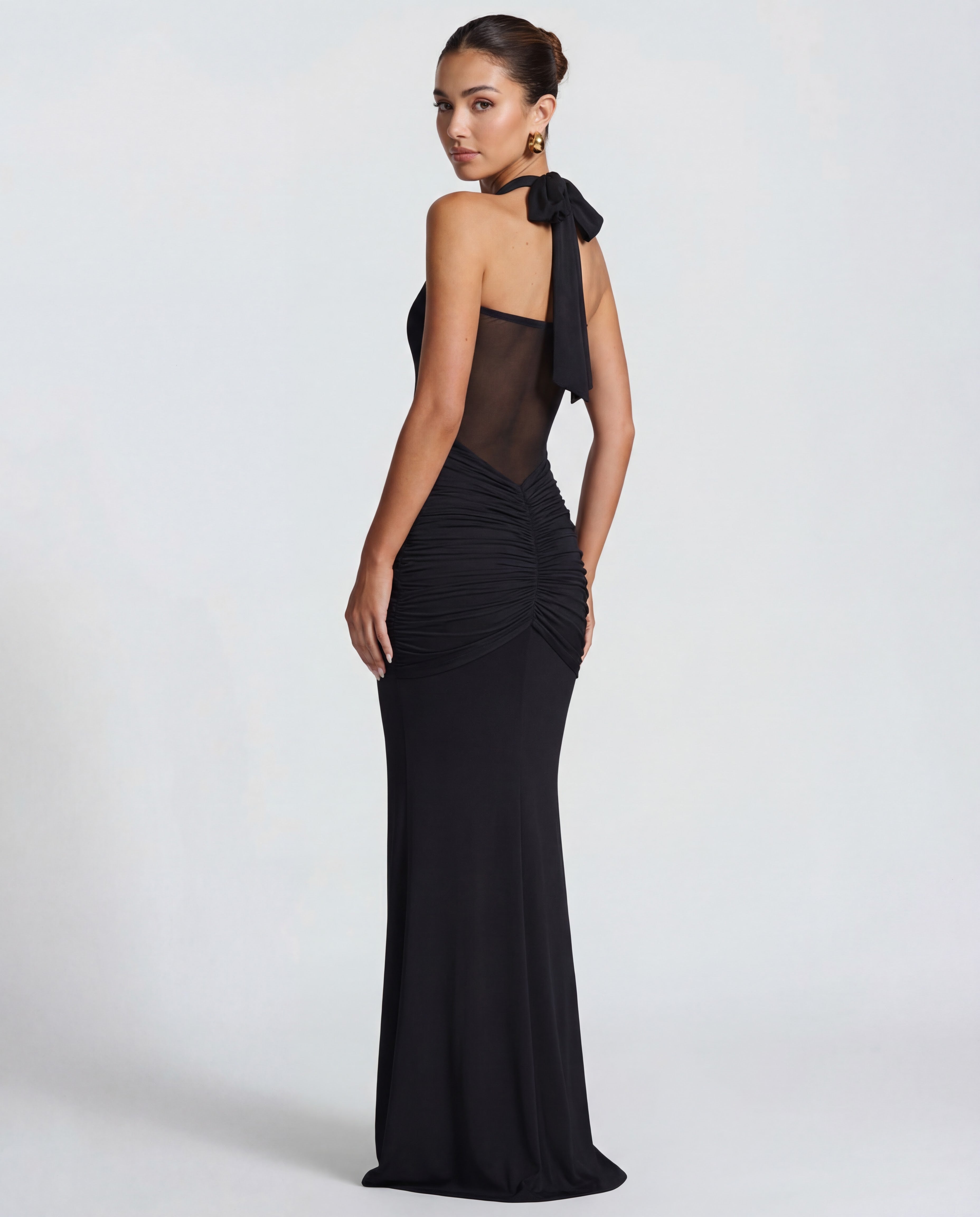 Sheer Mesh Twisted Bust Maxi Dress Women UK – Evening Gown, Wedding Guest