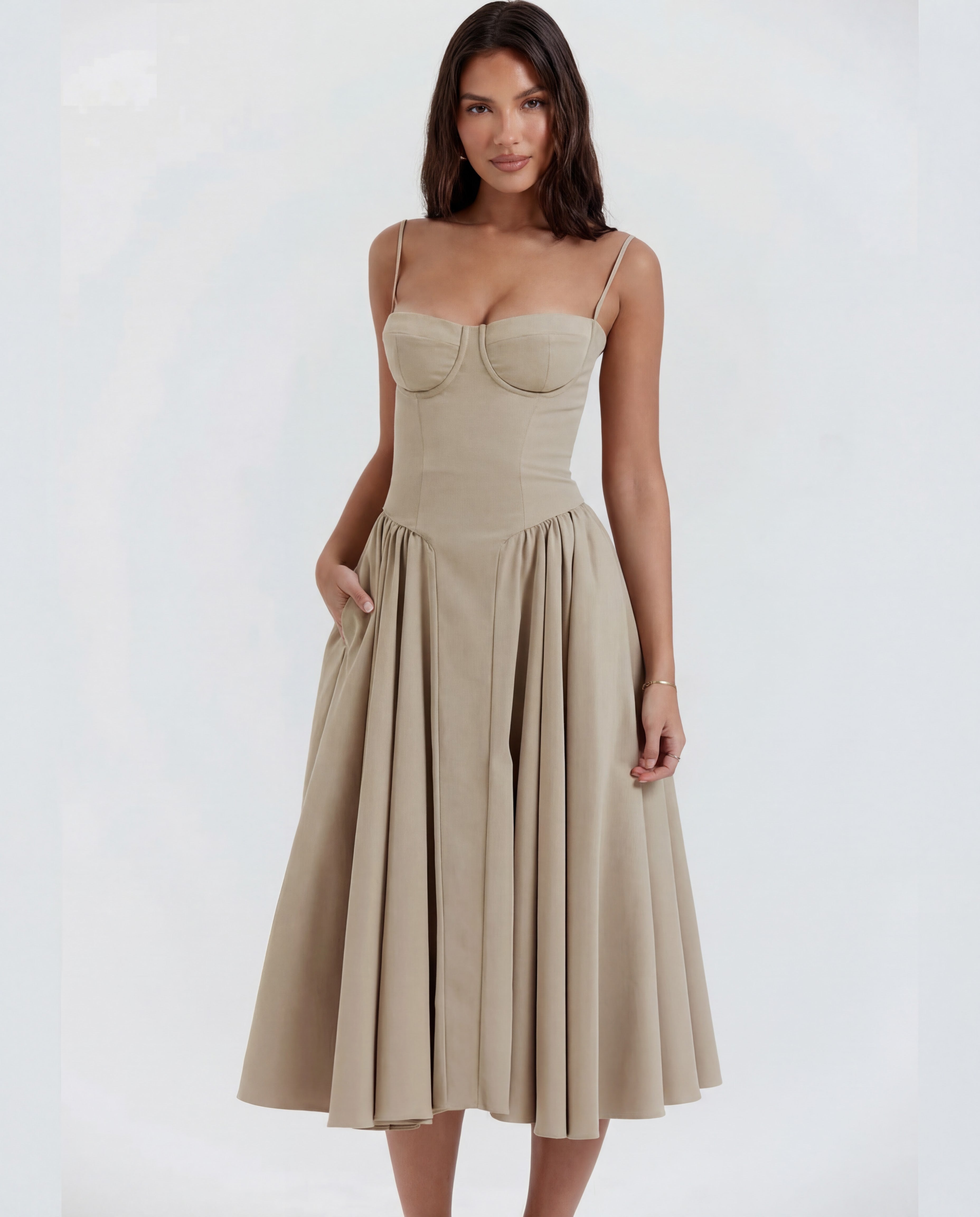 Underwired Sweetheart Neckline Midi Dress Women UK – Wedding Guest Cocktail Evening Gown, Garden Party