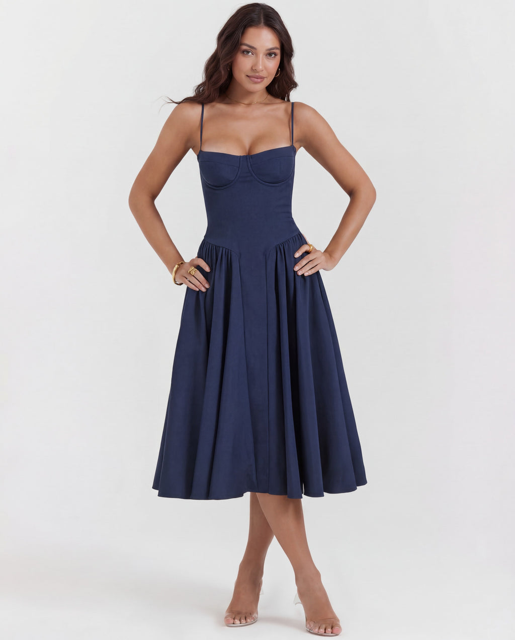 Underwired Sweetheart Neckline Midi Dress Women UK – Wedding Guest Cocktail Evening Gown, Garden Party