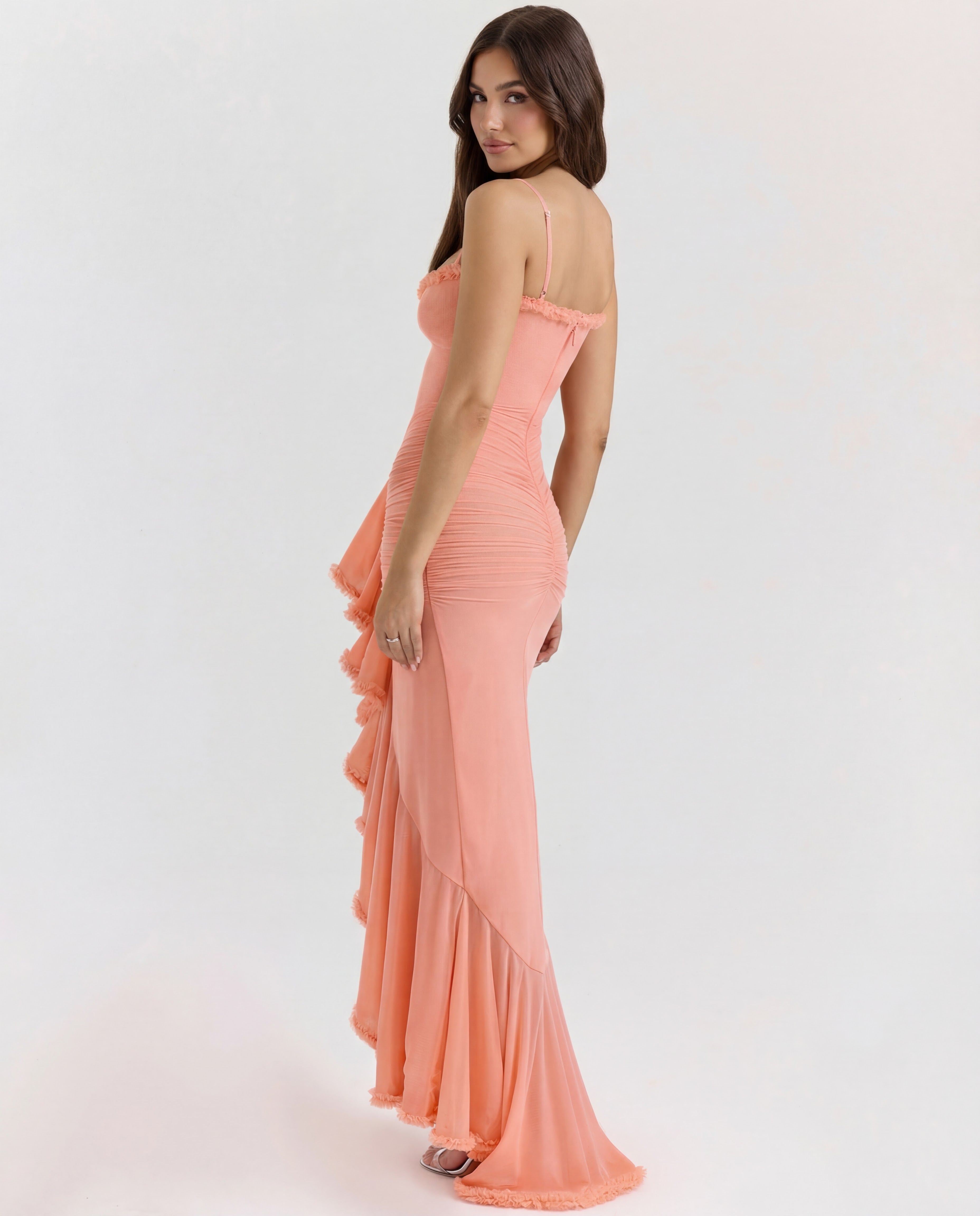 Cascading Ruffle Maxi Dress Women UK – Wedding Guest Evening Gown, Formal Occasion