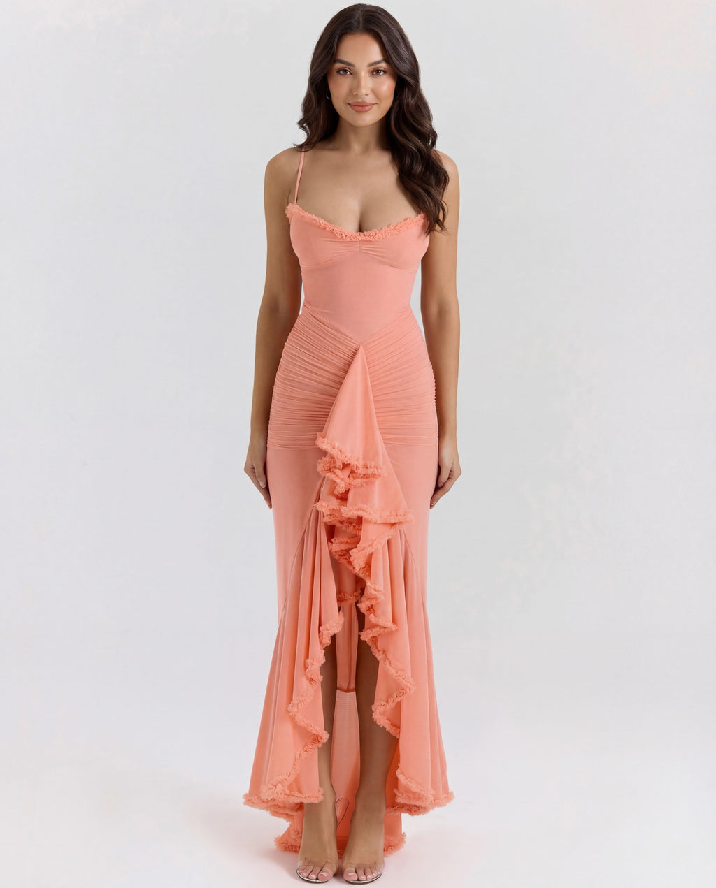 Cascading Ruffle Maxi Dress Women UK – Wedding Guest Evening Gown, Formal Occasion