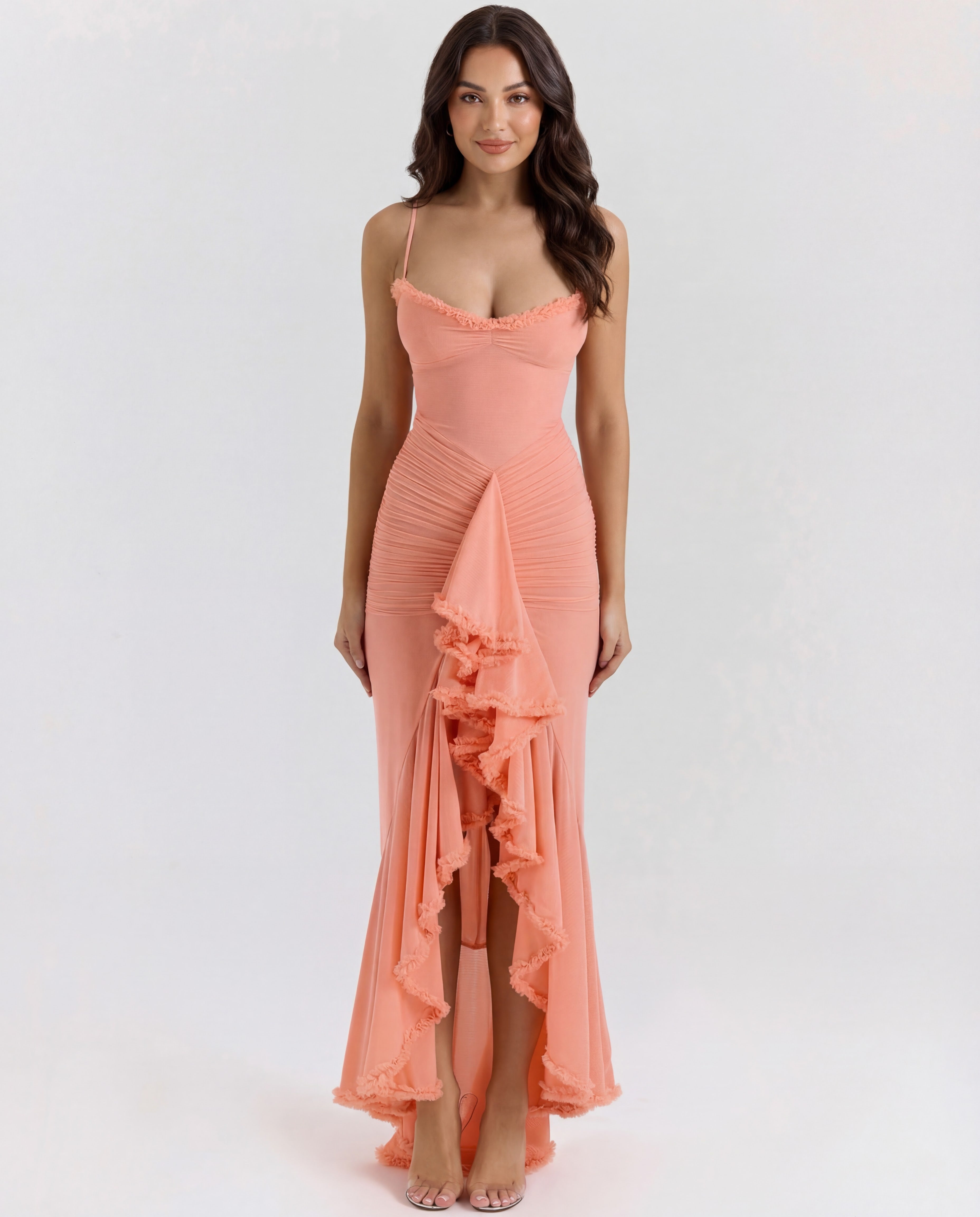 Cascading Ruffle Maxi Dress Women UK – Wedding Guest Evening Gown, Formal Occasion