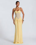 Yellow Ruched Maxi Dress Women UK – Summer Evening Wear, Wedding Guest