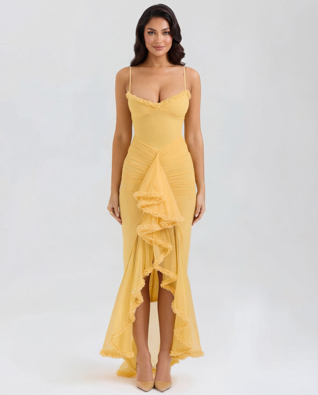 Cascading Ruffle Maxi Dress Women UK – Wedding Guest Evening Gown, Formal Occasion