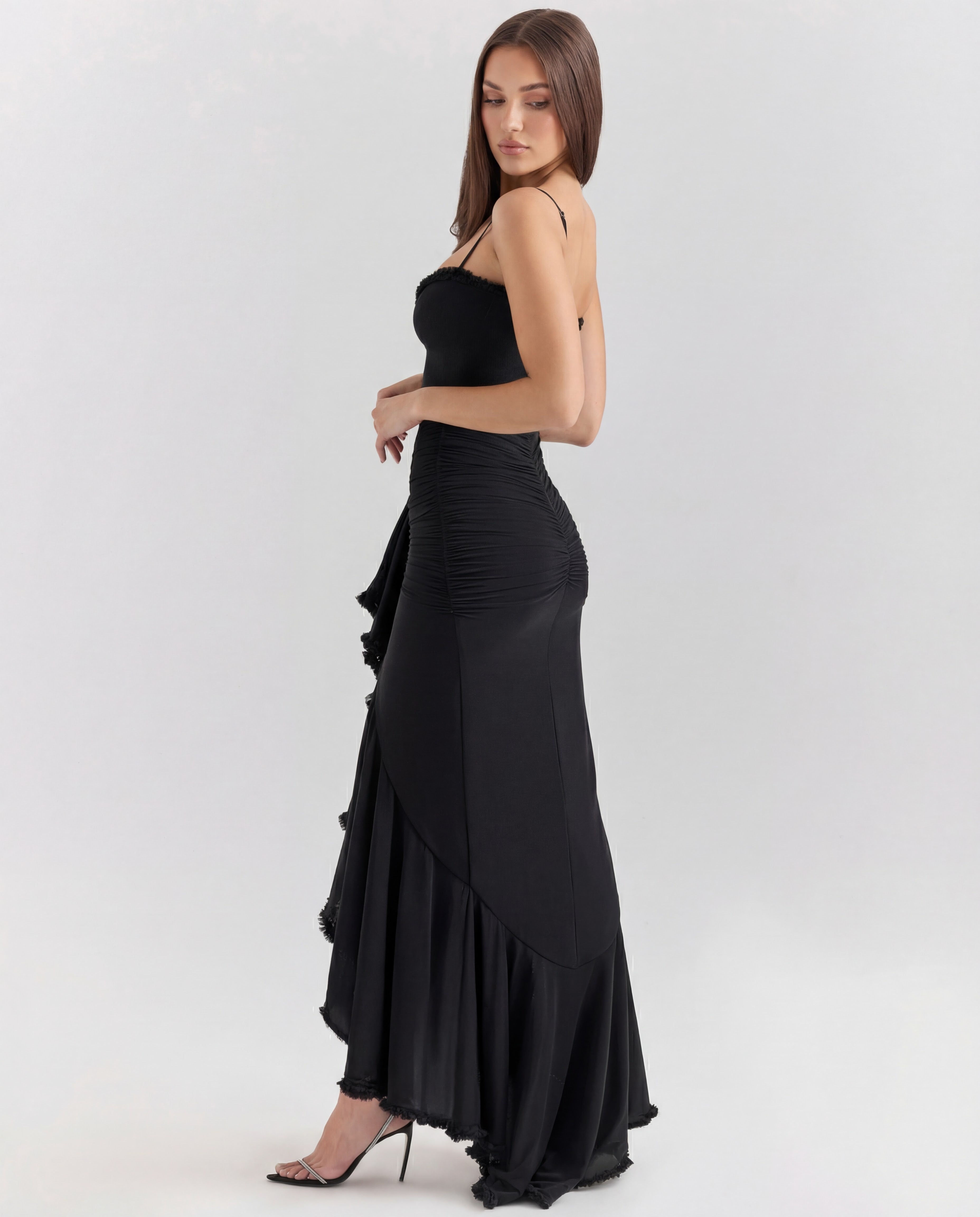 Cascading Ruffle Maxi Dress Women UK – Wedding Guest Evening Gown, Formal Occasion